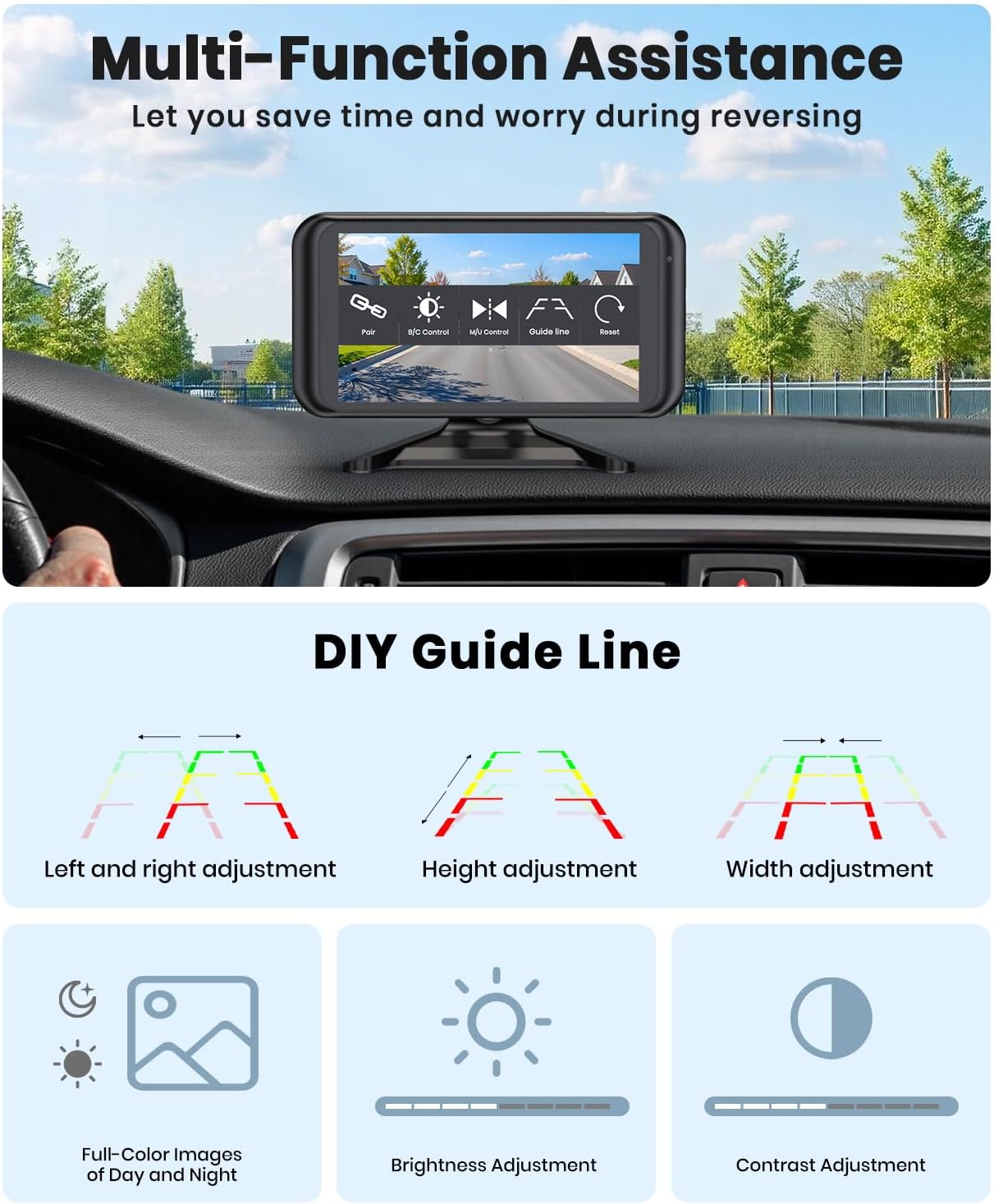 Detalle de AUTO-VOX Wireless Reversing Camera Kit for Car with 4.5" Monitor (1080P) – IP69K, Colour Night Vision