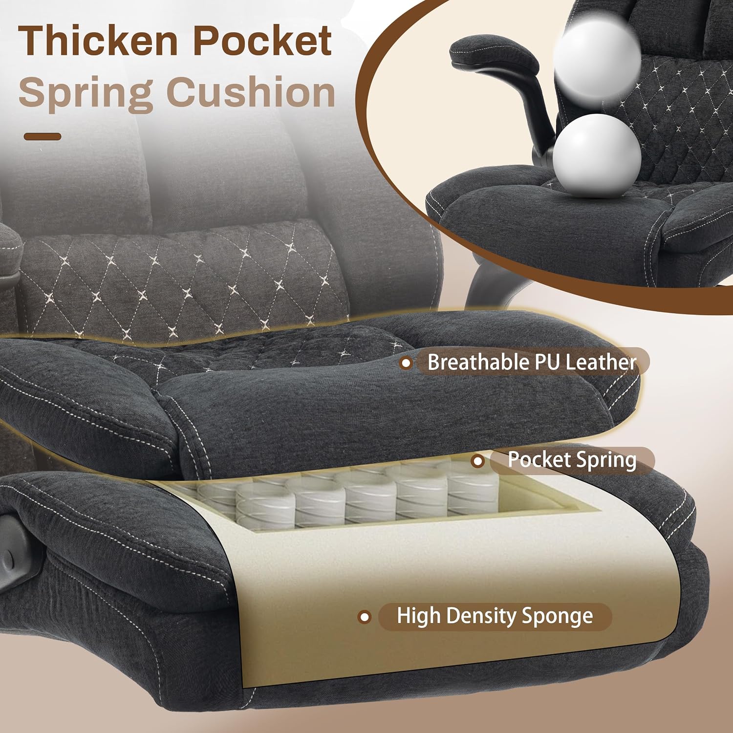 Thumbnail 6 de BIGGARSIT Massage office chair Ergonomic Executive Chair with 4-Point Massage, Heat & 500-lb Capacity