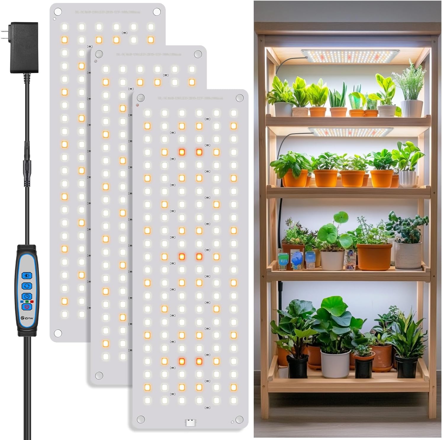 Detalle de Aumtrly BL-G30A Grow Light, 414 LED Full Spectrum, 3 Panels with Timer