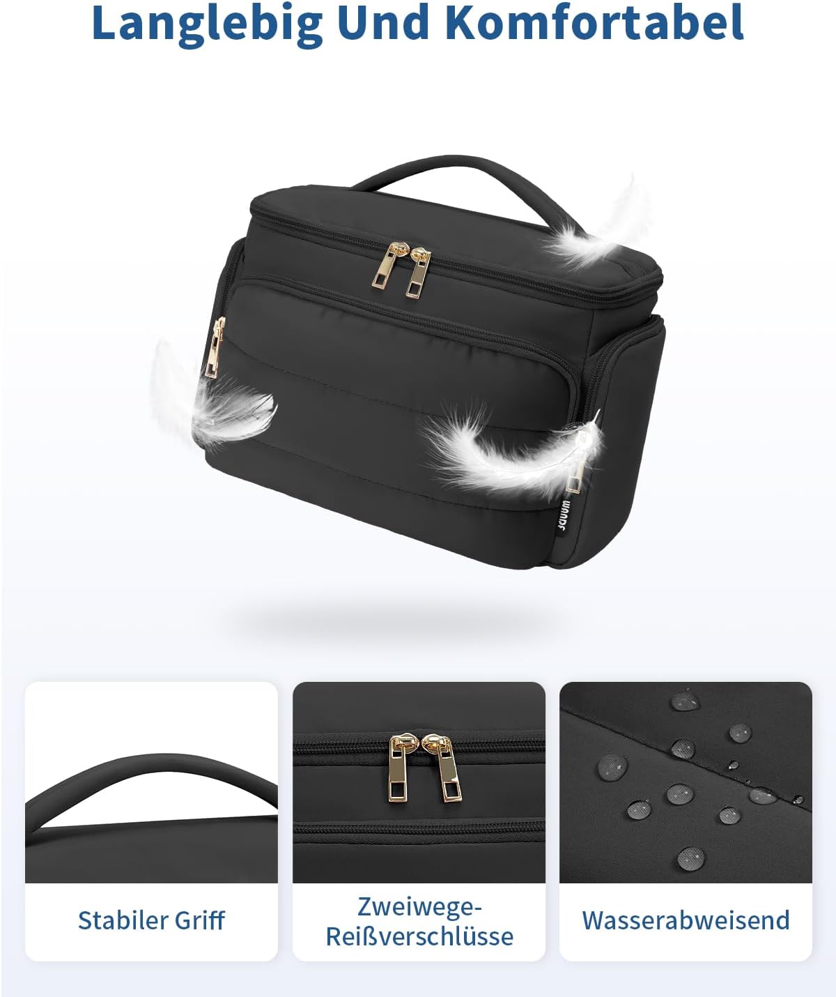 Thumbnail 6 de WANDF Reise-Kulturbeutel für Damen – große, weit geöffnete Kulturtasche (Schwarz) mit Tragegriff