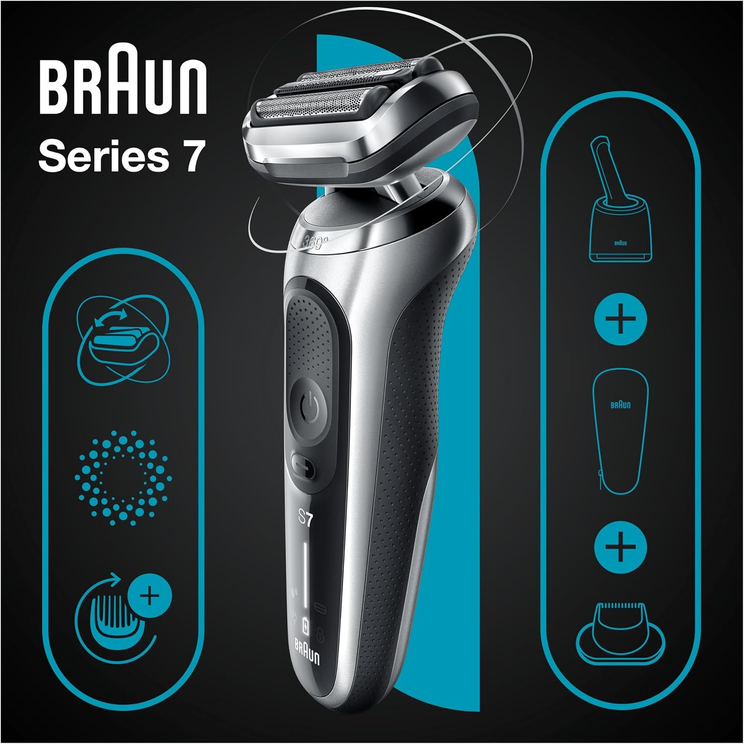 Detalle de Braun Series 7 Rasoio Elettrico per Barba con Stazione SmartCare e Rifinitore di Precisione 71-S7200cc