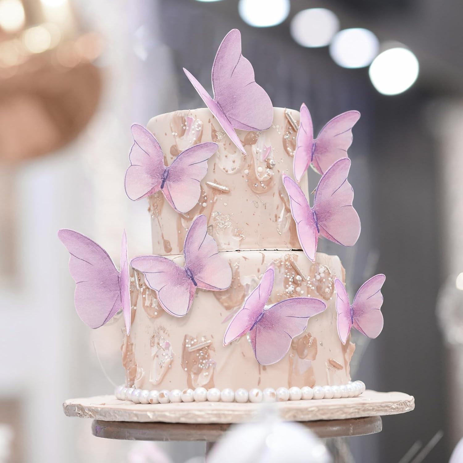 Detalle de Ouxayapl 48 essbare Schmetterlinge als Tortendeko (lila) für Hochzeit, Geburtstag & Partys
