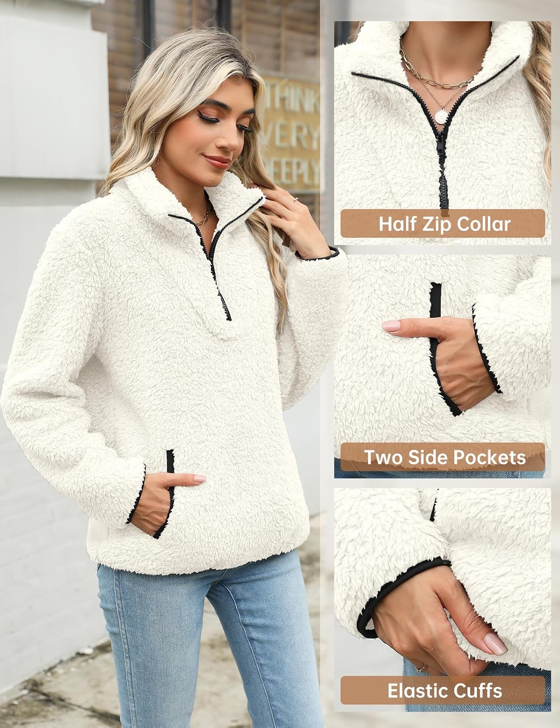 Detalle de Tuopuda Sweatshirt Femme Polaire Zippé 1/4