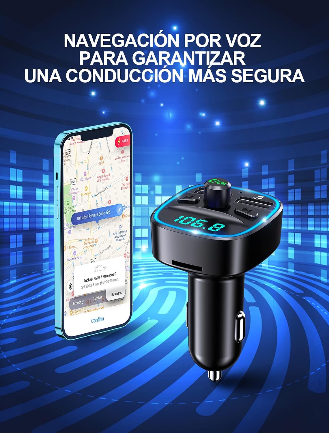 Thumbnail 5 de Mohard Transmisor FM Bluetooth Coche 2 puertos USB