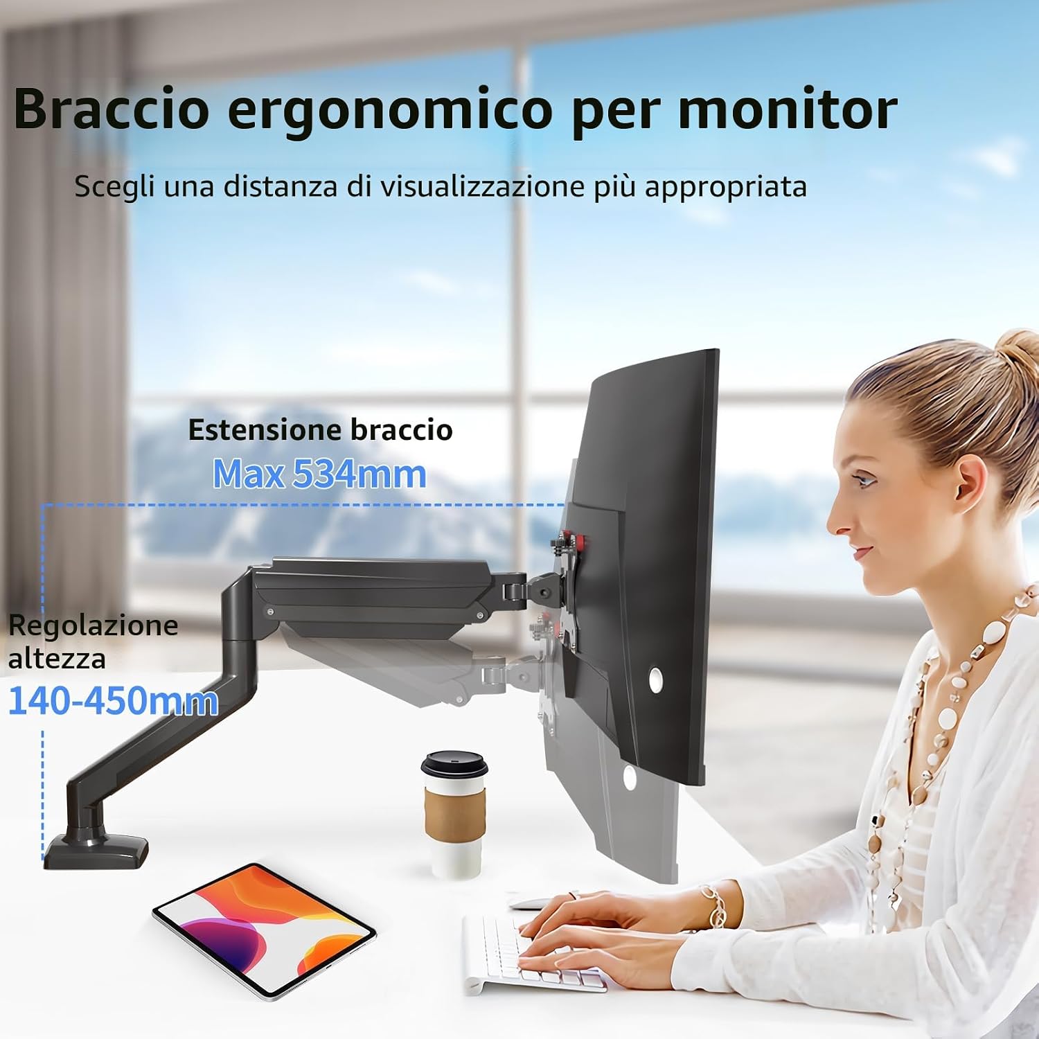 Thumbnail 6 de Suptek MD01A supporto da scrivania per monitor LCD/LED 13–32” fino a 9 kg, braccio con molla a gas e VESA 75x75/100x100