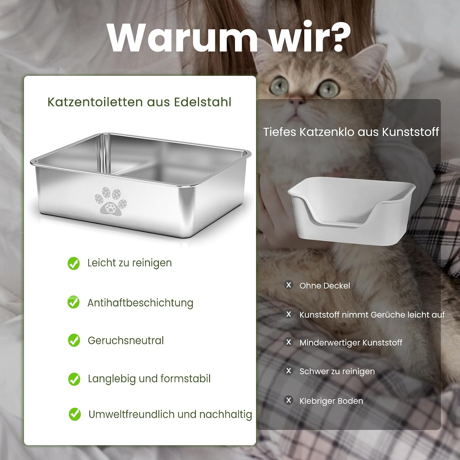 Thumbnail 6 de PTLOM Lebensmittelgrade Katzenklo aus Edelstahl (M) mit niedrigem Einstieg und abgerundeten Kanten