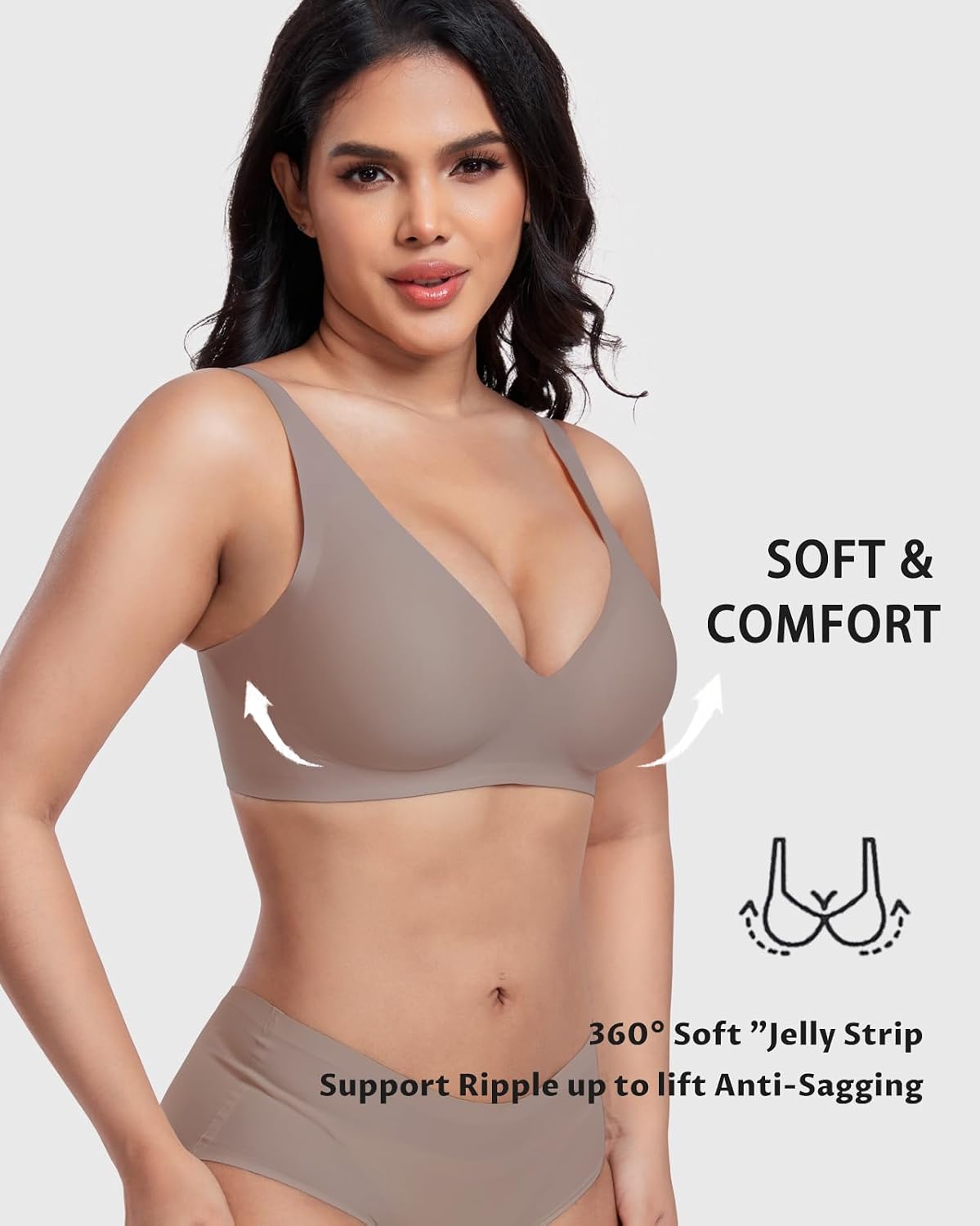 Detalle de GXOULRRA Jelly Bra Plunge Wireless Bralette, Deep V-Neck, Lift & Back Smoothing
