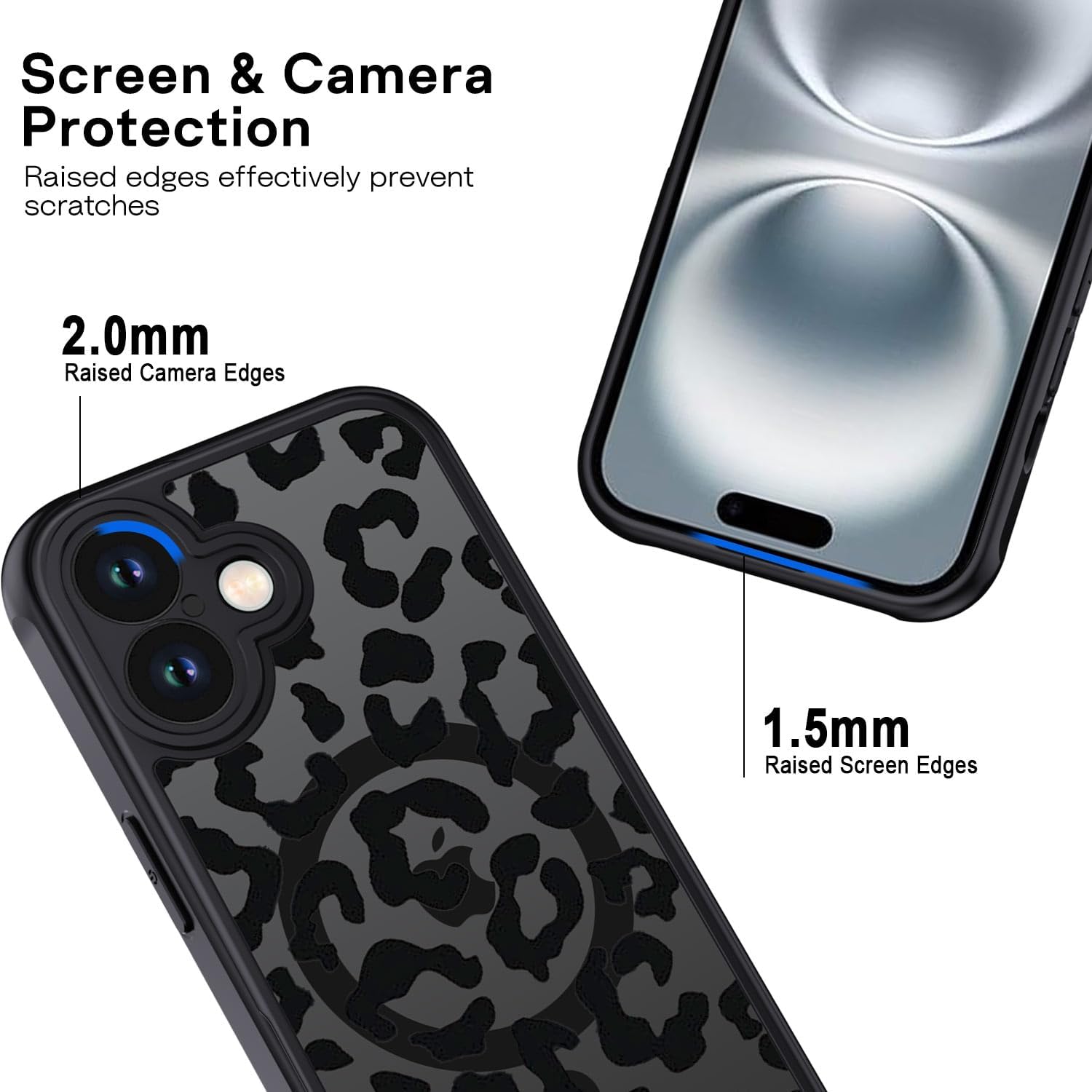 Thumbnail 5 de Coque magnétique XTCASE pour iPhone 16 compatible MagSafe – motif léopard noir, dos translucide mat