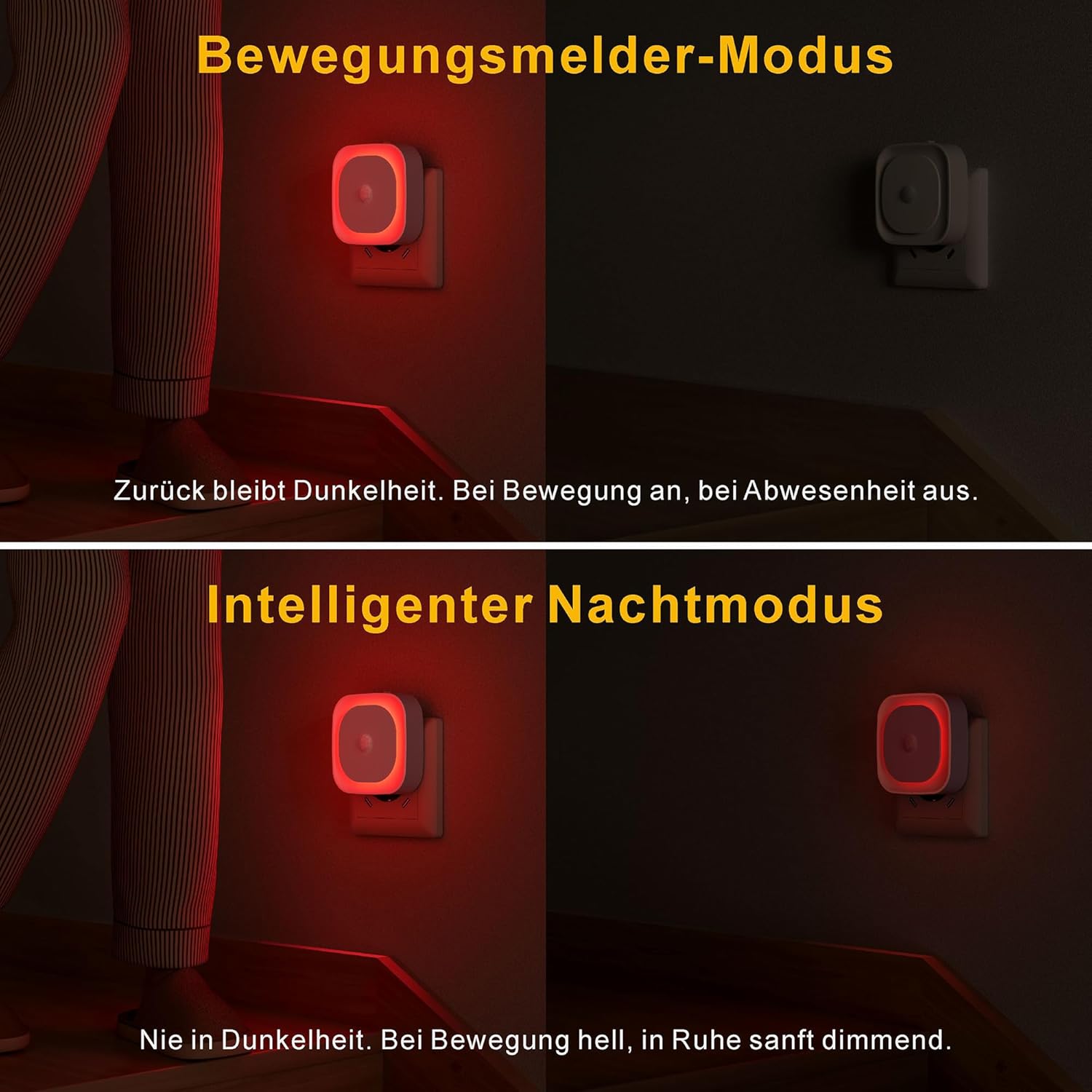 Thumbnail 3 de YUNLEX 2er-Set Nachtlicht-Steckdose mit Bewegungs- & Dämmerungssensor, 3 Sensormodi, dimmbar (rot)