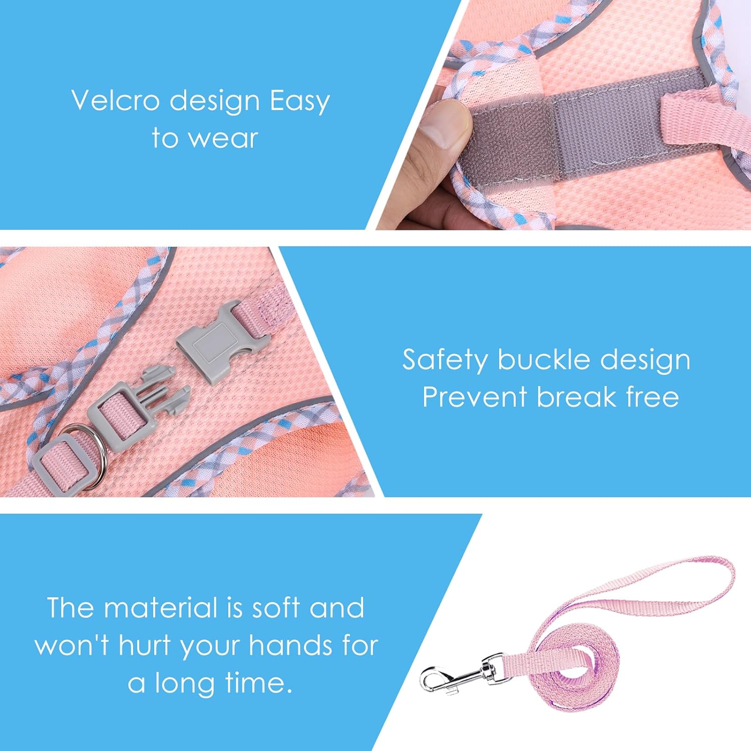 Detalle 2 de Brifit Cat Harness and Lead Set (Soft Mesh, Escape-Proof Vest) with Reflective Kitten Harness, Pink, XXS