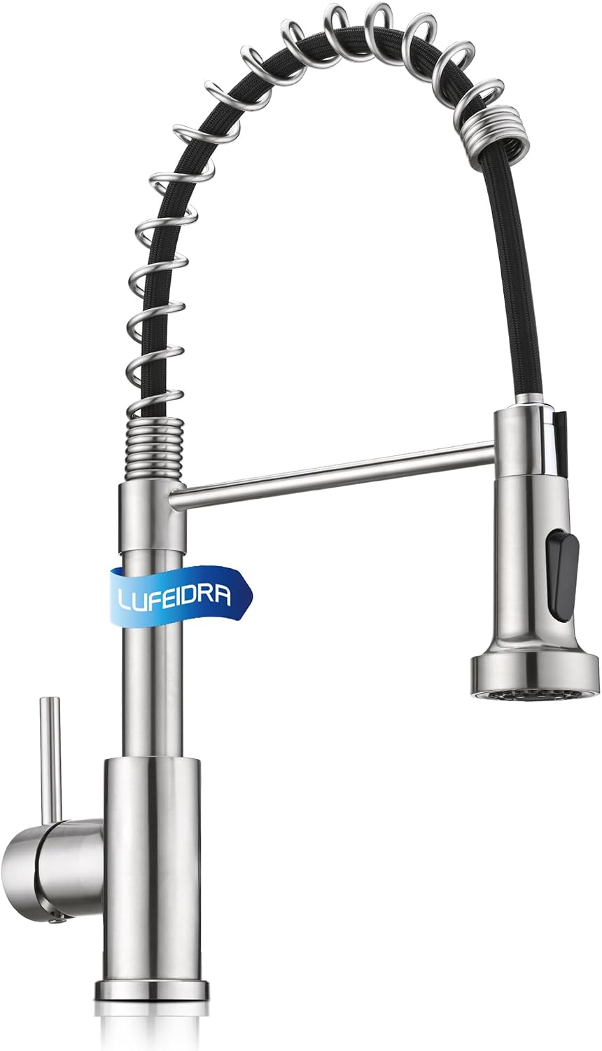 Detalle de LUFEIDRA 07BNL High-Arc Kitchen Faucet with Dual-Mode Sprayer, Brushed Nickel