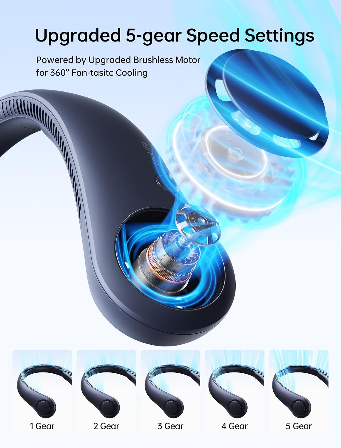 Detalle de JISULIFE Portable Neck Fan 4000 mAh wearable fan
