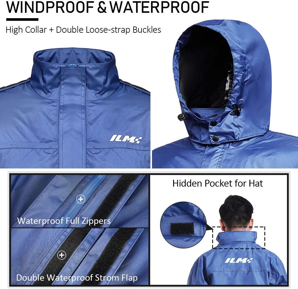 Detalle de ILM Ilm-rs02 Women's Motorcycle Rain Suit, 2-Piece, Navy Blue, 6 Pockets