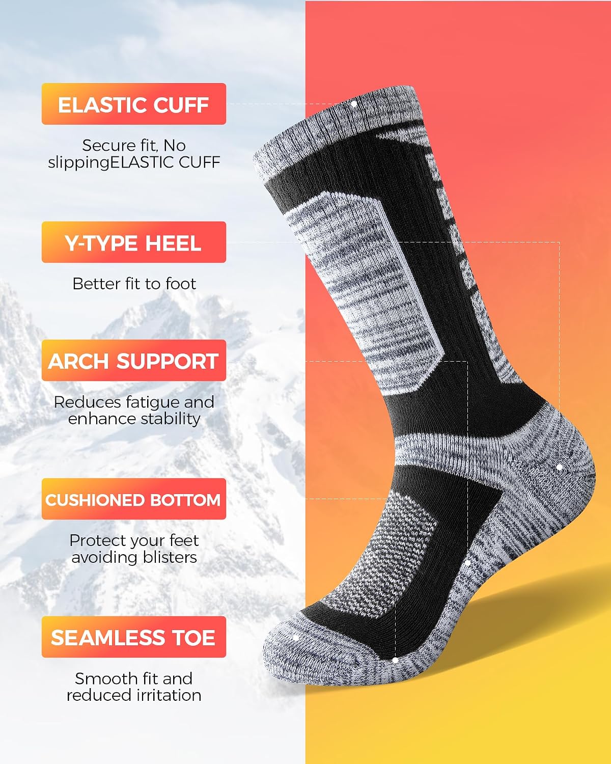 Detalle de Pandaplay Thermal Crew Socks, 5 Pairs, 85% Cotton with Full Cushioning