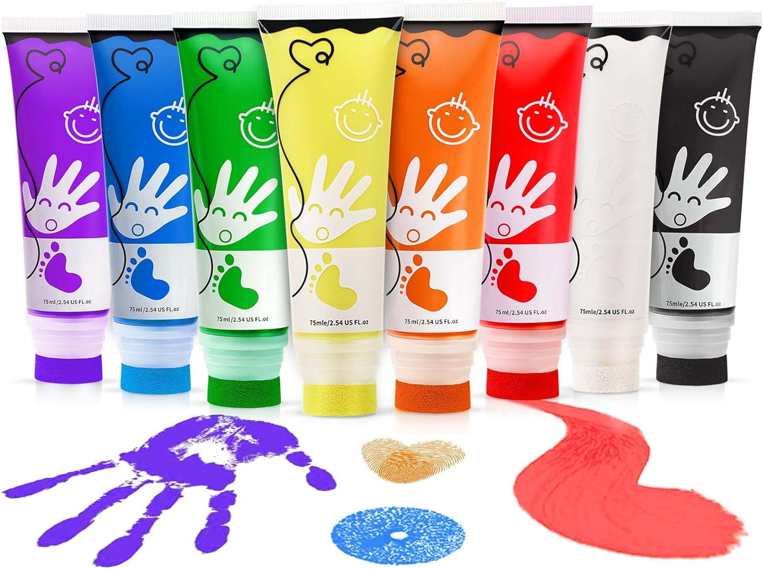 Detalle de TOGOU2S Fingerfarben Kinder Ungiftig mit Schwammkopf – 8 Farben, waschbar, 75 ml/Schlauch