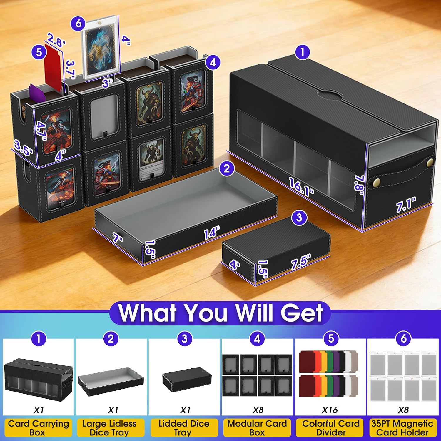 Detalle de Cortile Commander Deck Box for MTG: 10-in-1 Modular Deck Box with 8-Deck Cases, 2 Dice Trays, and 1040+ Card Capacity