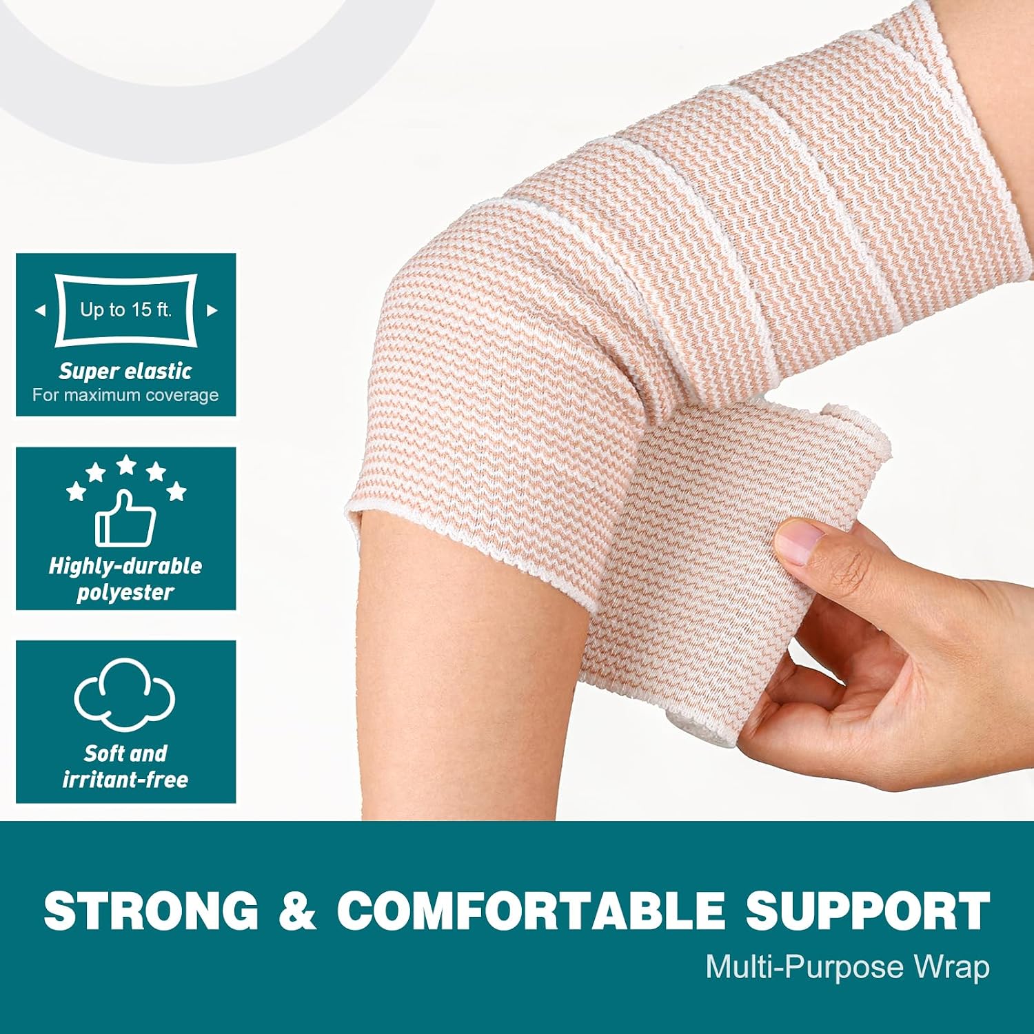 Detalle de AZEN Premium Elastic Bandage Wrap, 6-Pack, 4-Inch Cotton, Latex-Free