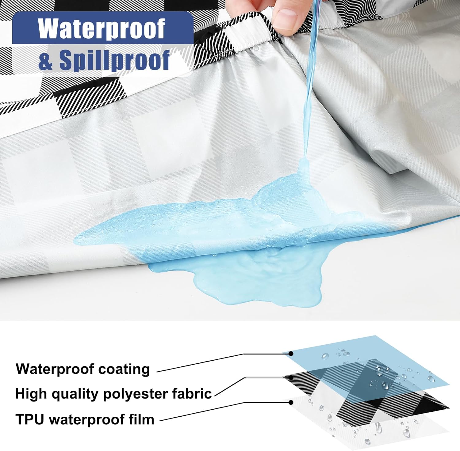 Thumbnail 2 de Smiry Picnic Table Cloth 2 Pack: Waterproof Elastic Fitted Tablecloths for 6FT Rectangular Tables