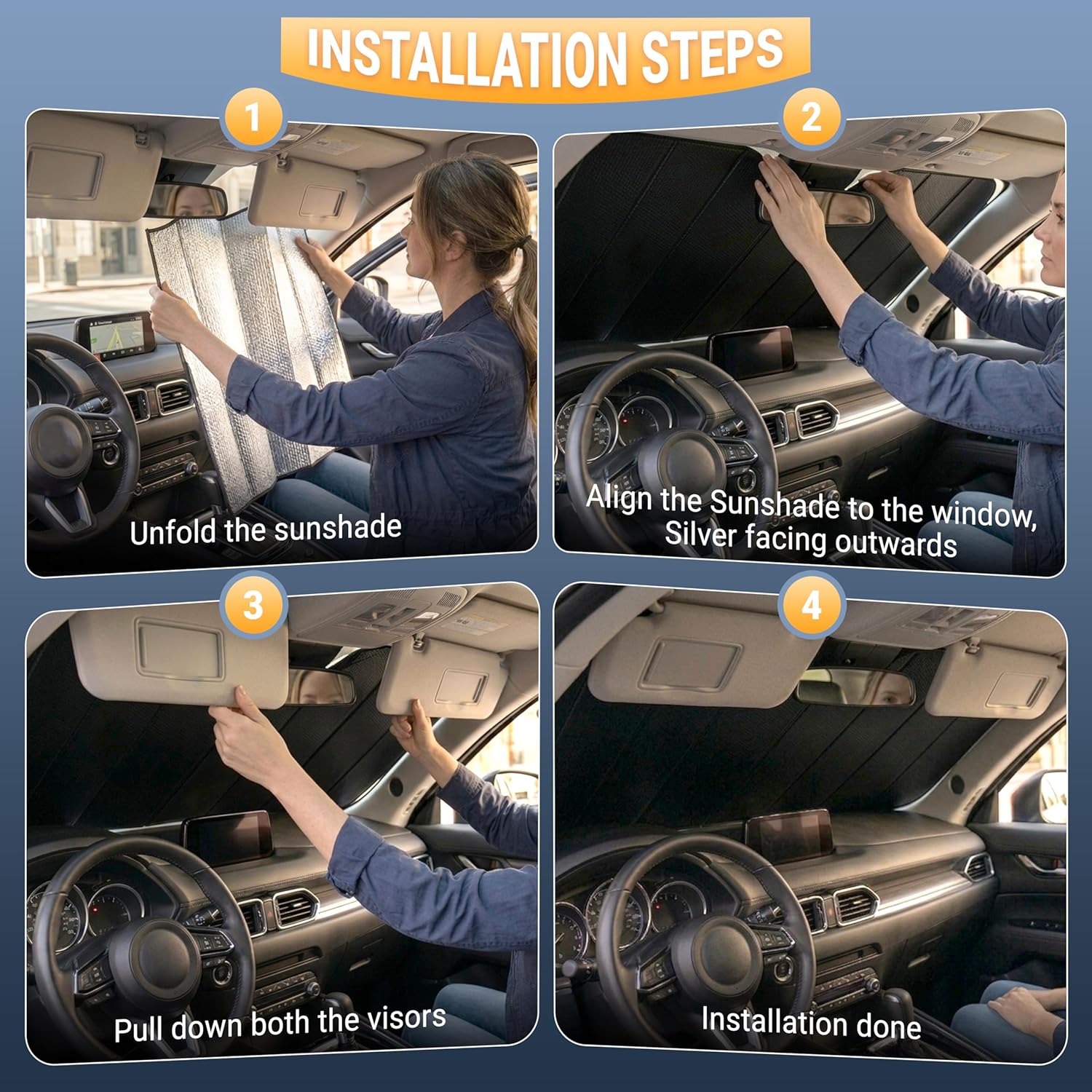 Thumbnail 3 de EcoNour Accordion Foldable Windshield Sun Shade for Chevrolet Silverado 1500 (2019-2026)