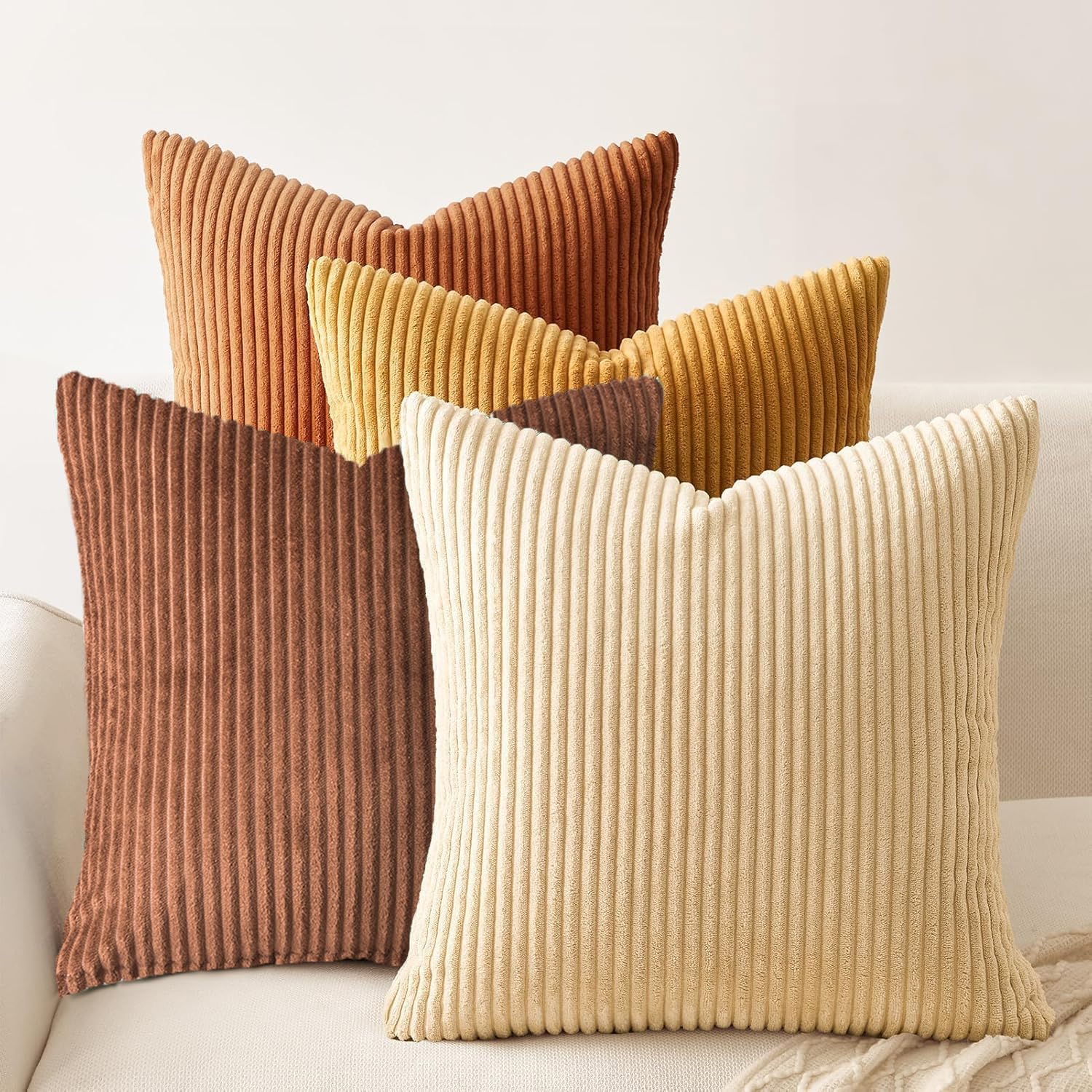 Detalle de Cogavoo 4-Pack Corduroy Soft Striped Cushion Covers – 45x45 cm
