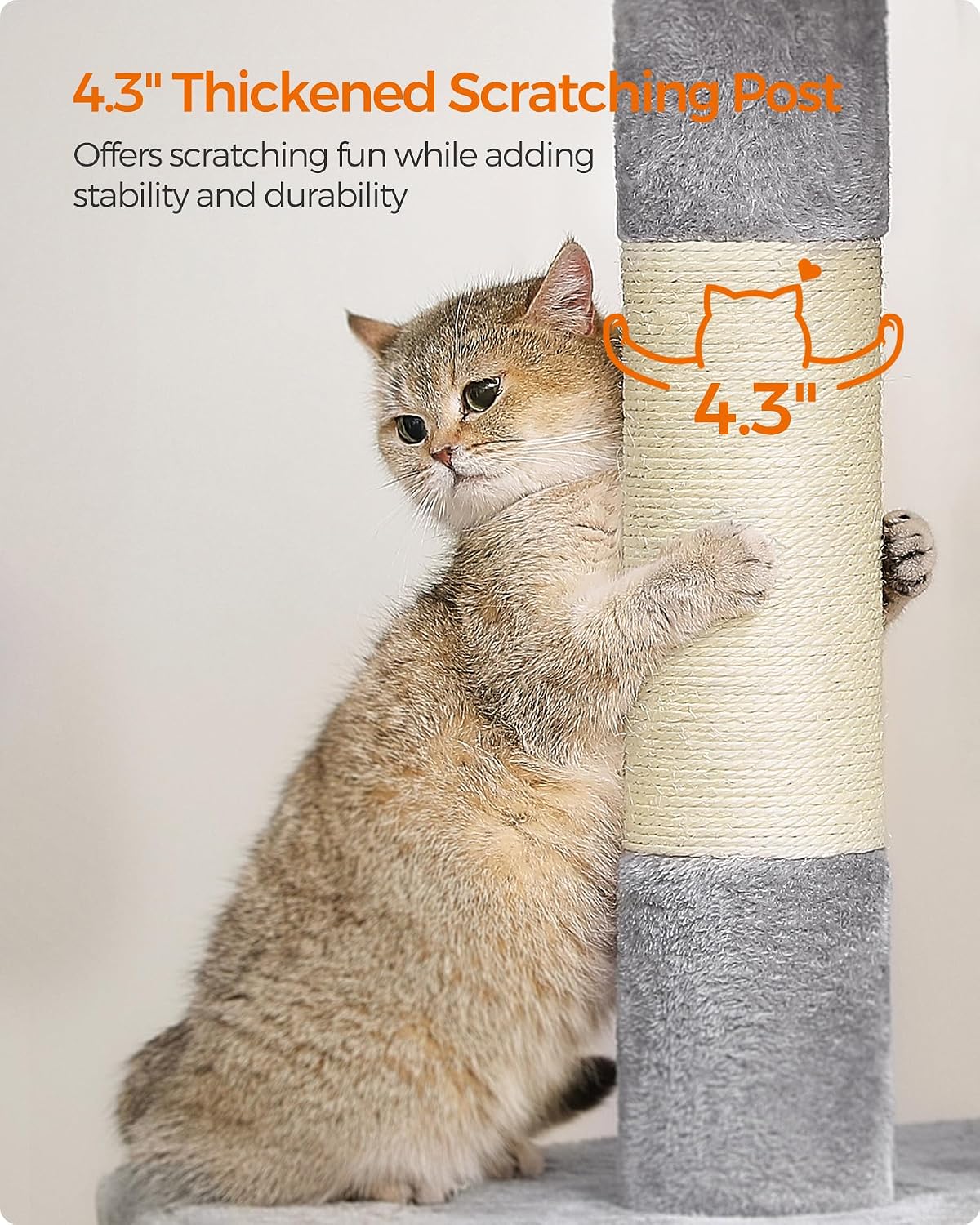 Detalle 1 de Feandrea UPCT614W01 Cat Tree, 40.6-Inch Tower with Sisal Posts and Two Caves