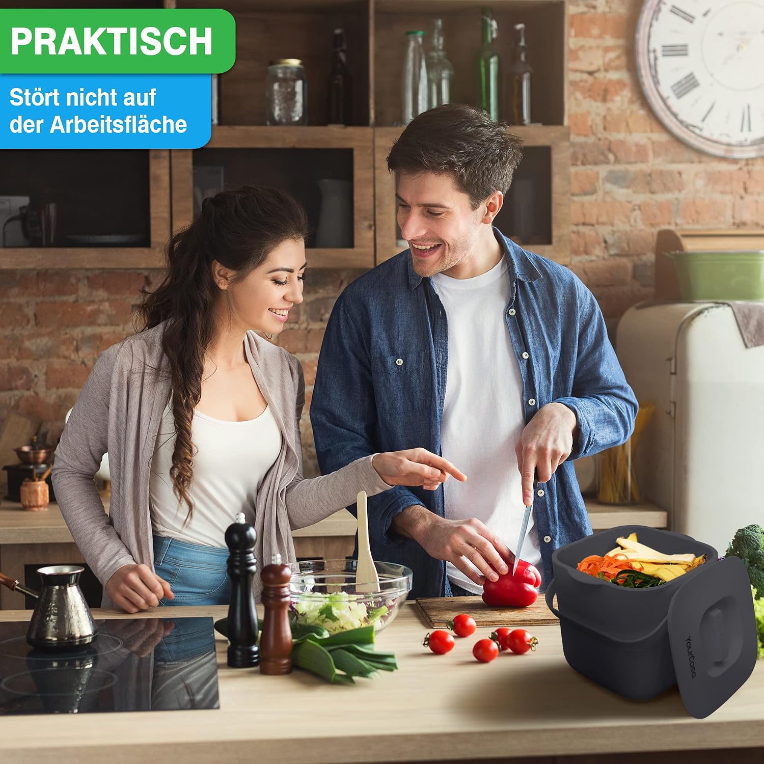 Detalle 2 de YourCasa Biomülleimer Küche 7L mit herausnehmbarem Sieb & Deckel (geruchsdicht, spülmaschinenfest) – Anthrazit