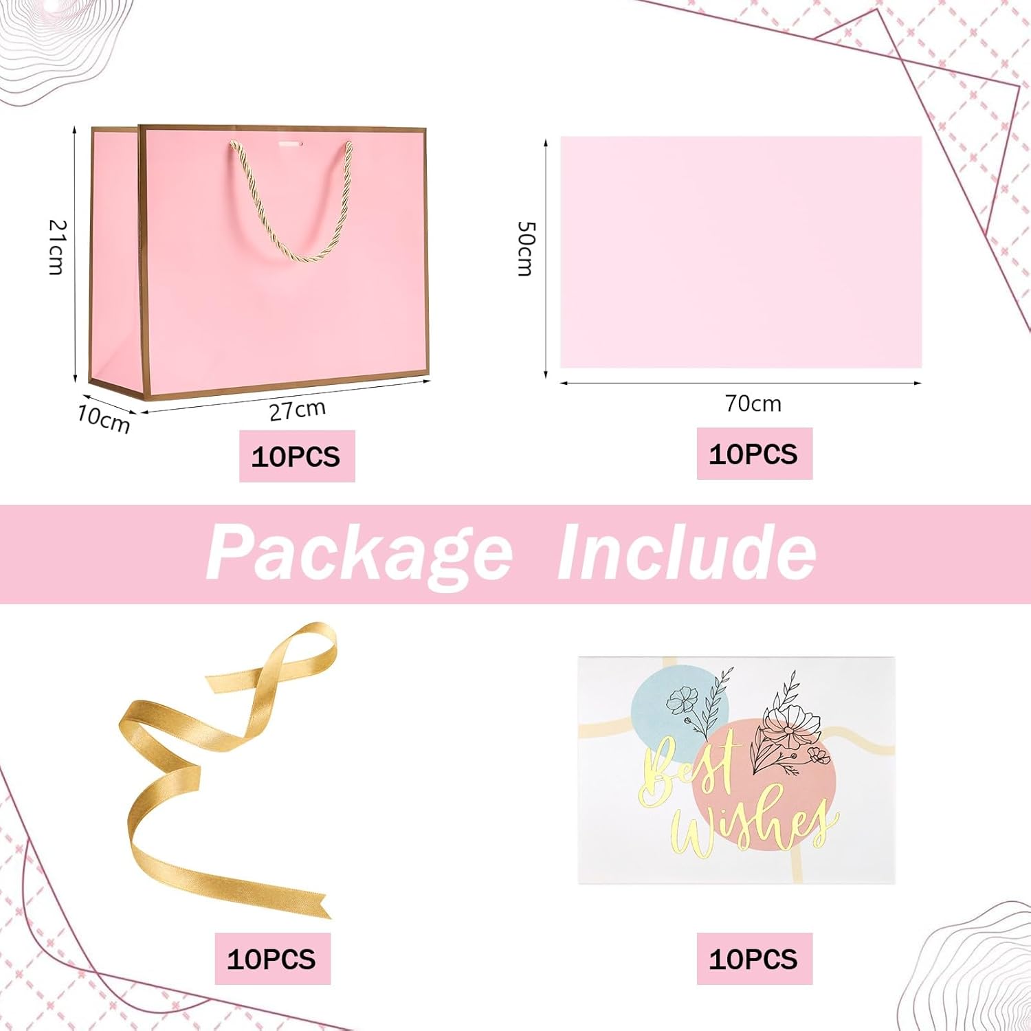 Detalle 2 de Medium Gift Bags for Present – Pink Gift Bags with Bows (10 Pack) for Women and Special Occasions