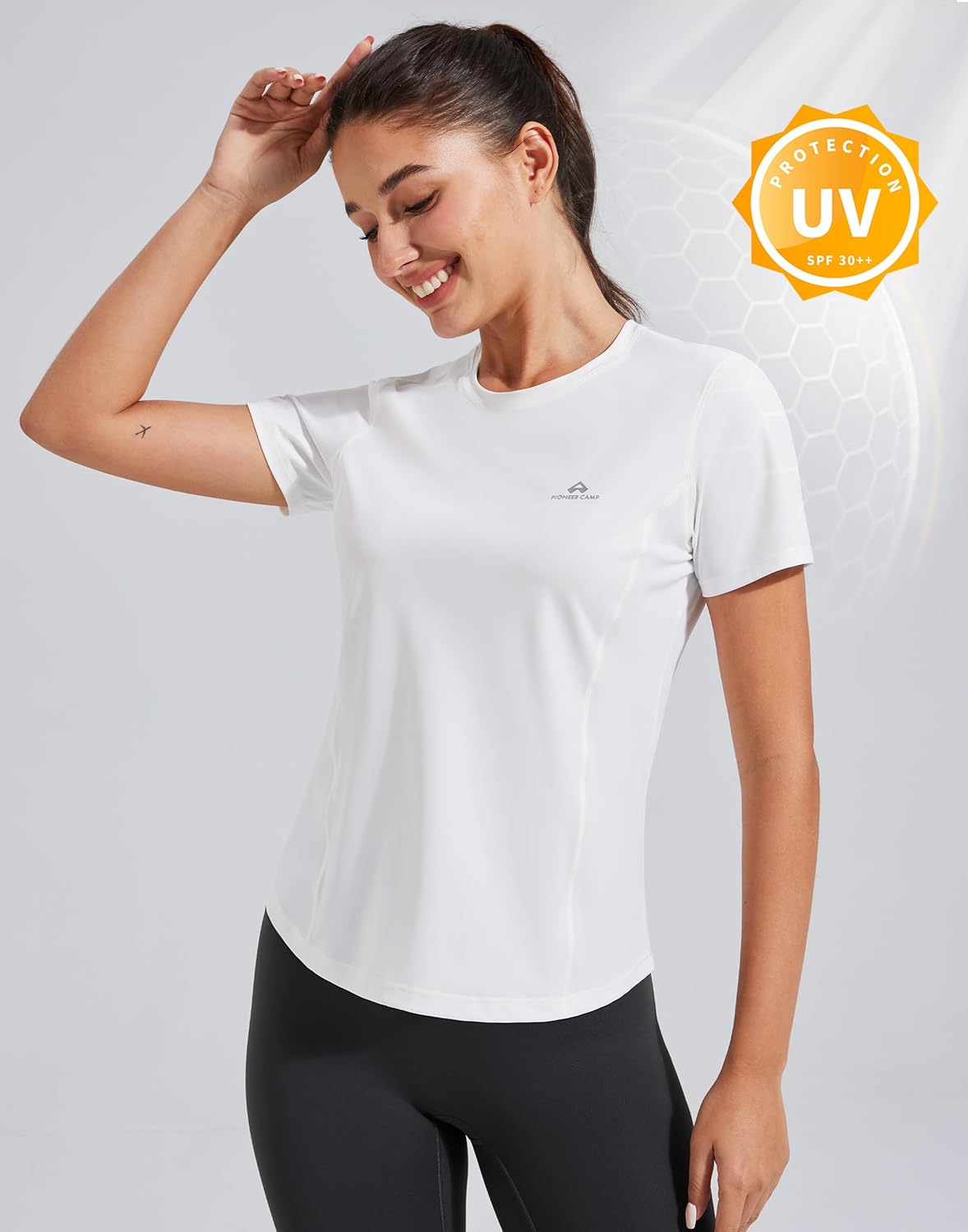 Detalle 2 de Damen Schnelltrocknendes Sport-T-Shirt Kurzarm – atmungsaktives Funktionsshirt für Yoga und Running