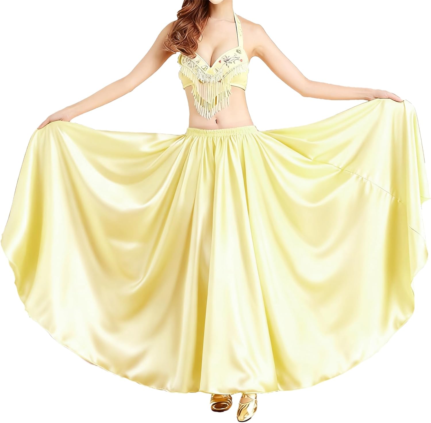 Detalle de Baisdan Jupe Danse Orientale Femme en Satin — Jupe Longue Cercle Complet pour Danse Orientale, Flamenco et Cosplay