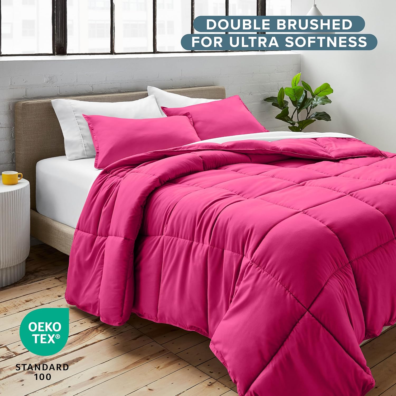 Detalle de Bare Home Kids Comforter Set - Twin/Twin XL (Pink) with Ultra-Soft Down Alternative