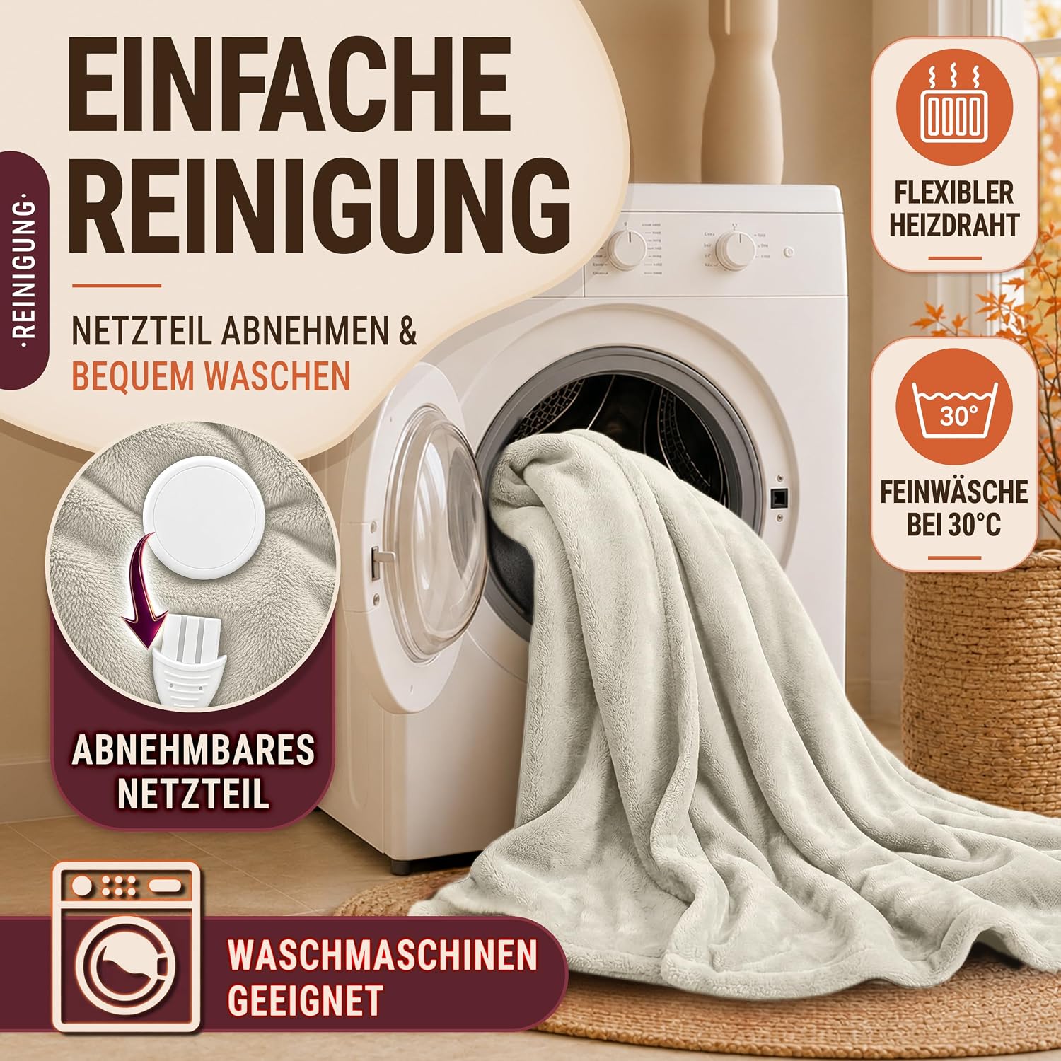 Detalle 2 de sinnlein sdgw-56221 elektrische pluchedeken met 9 warmtestanden en timer