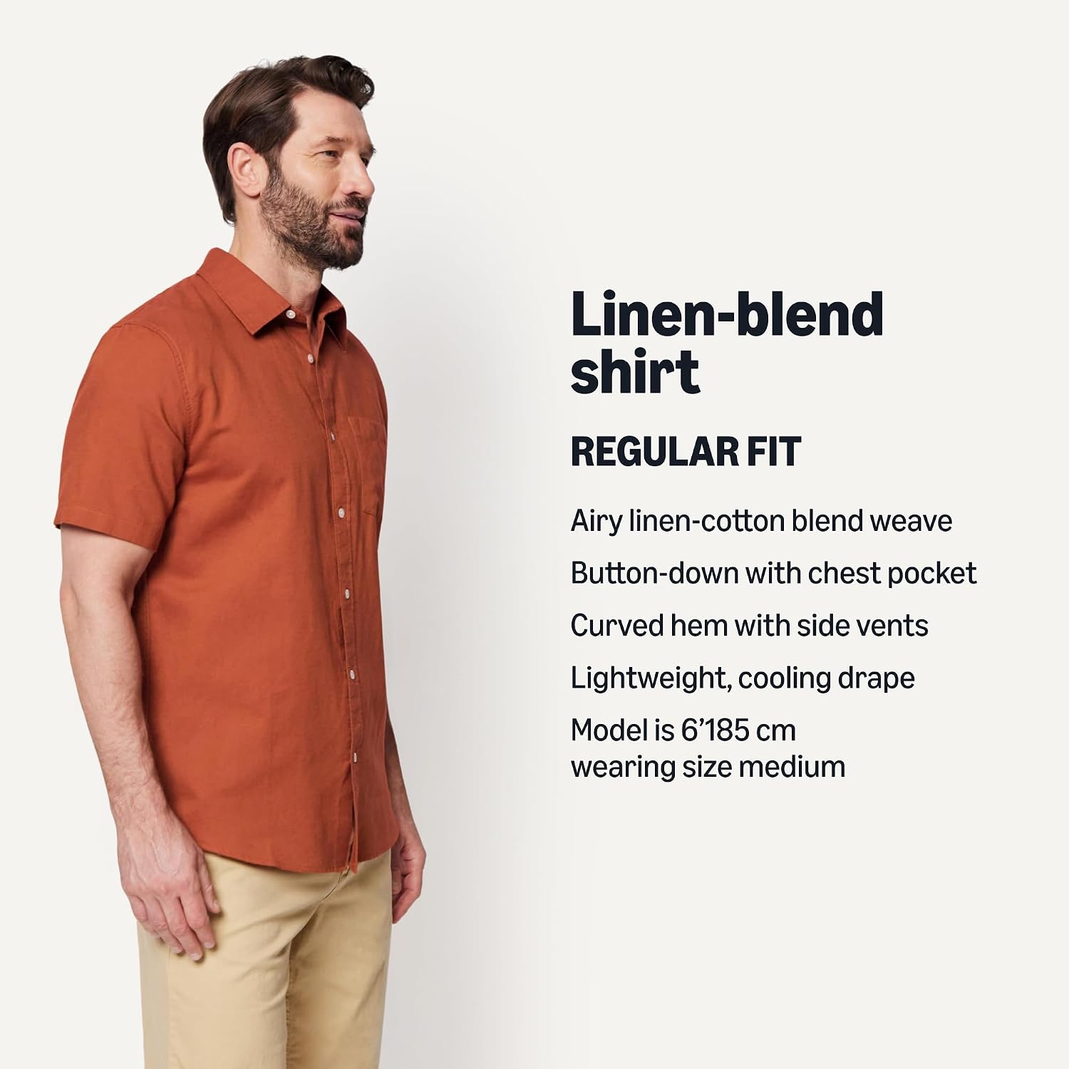 Detalle de Amazon Essentials Men's Regular-Fit Short-Sleeve Linen Shirt
