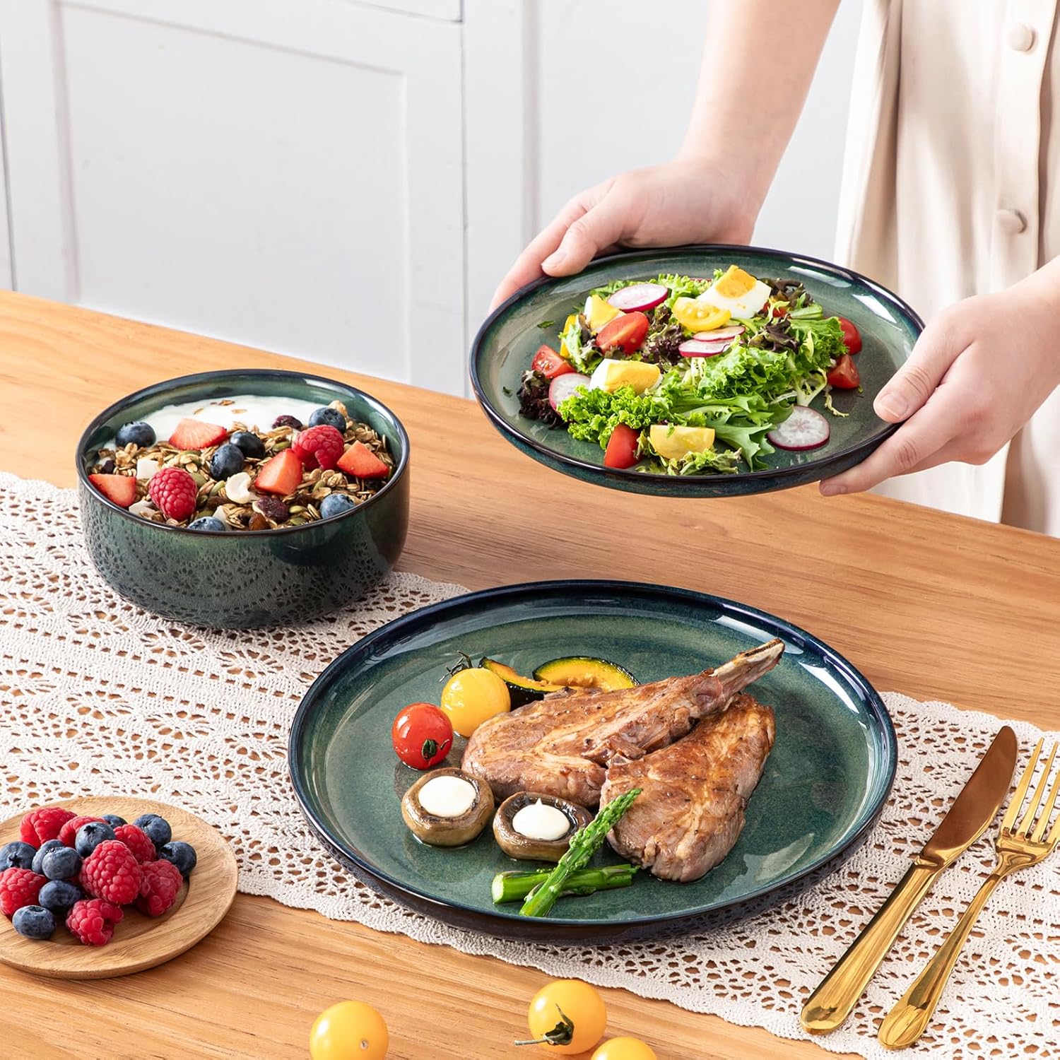 Thumbnail 4 de Vancasso Starry 12-Piece Dinnerware Set for 4 (Green Reactive Glaze)