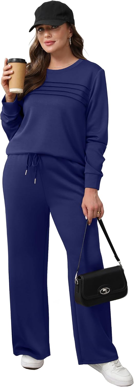 Detalle de WIHOLL Women’s 2-Piece Sweatshirt & Wide-Leg Tracksuit Set for Casual Travel & Lounge