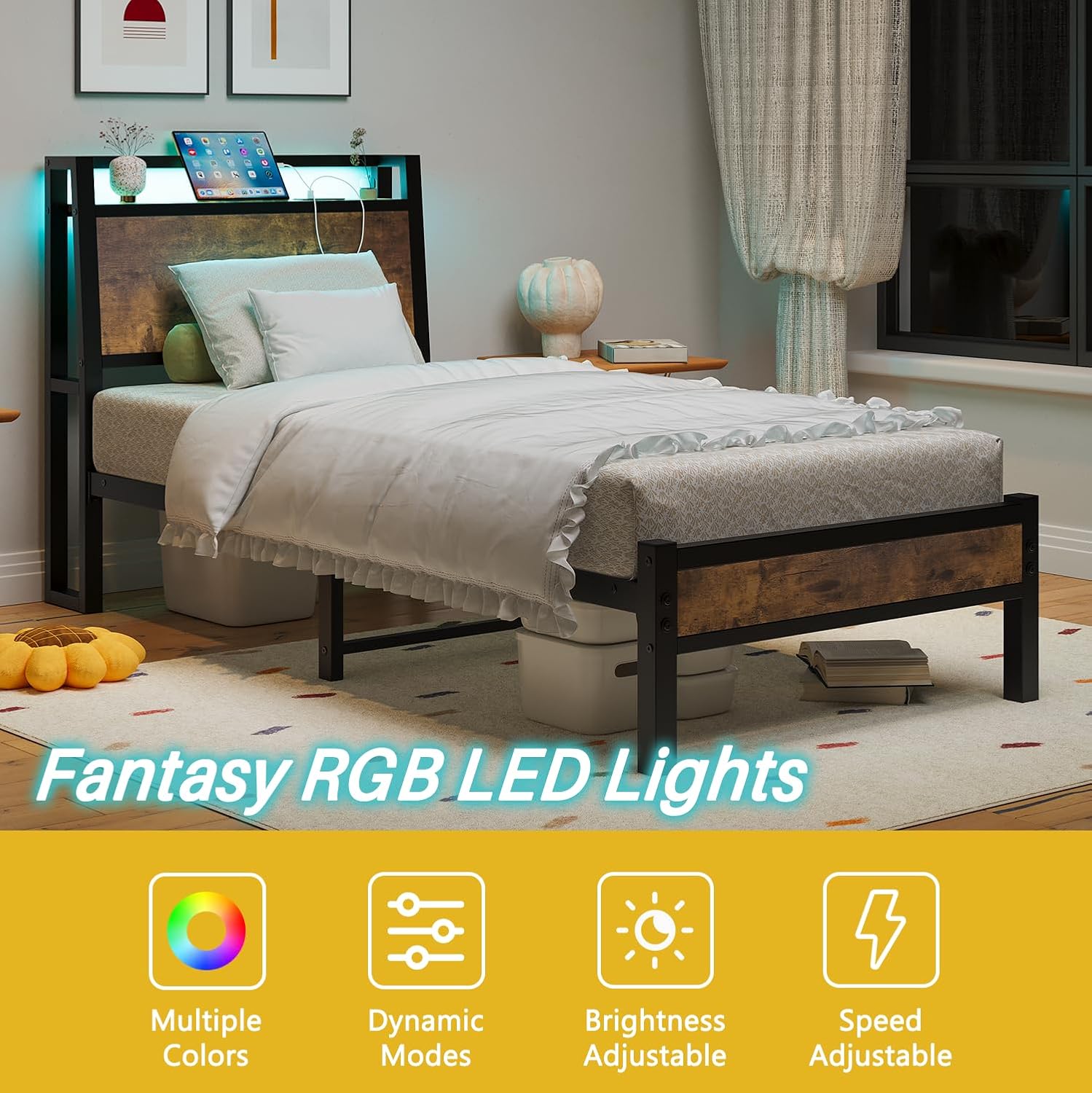 Detalle de JELUTE 3ft single bed frame with charging