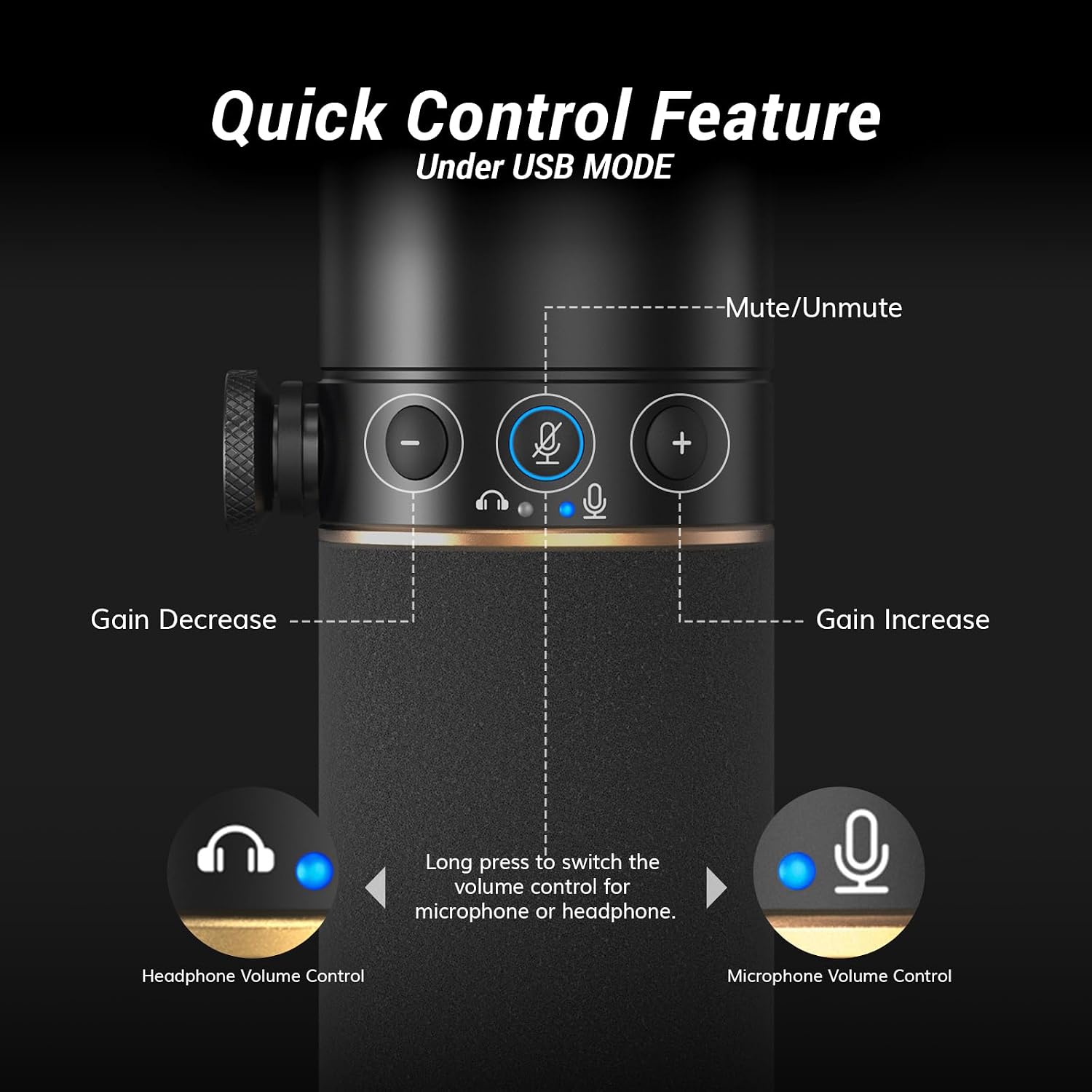 Detalle de TONOR TD510 Dynamic Podcast Microphone, USB/XLR, Cardioid Pickup and Mute