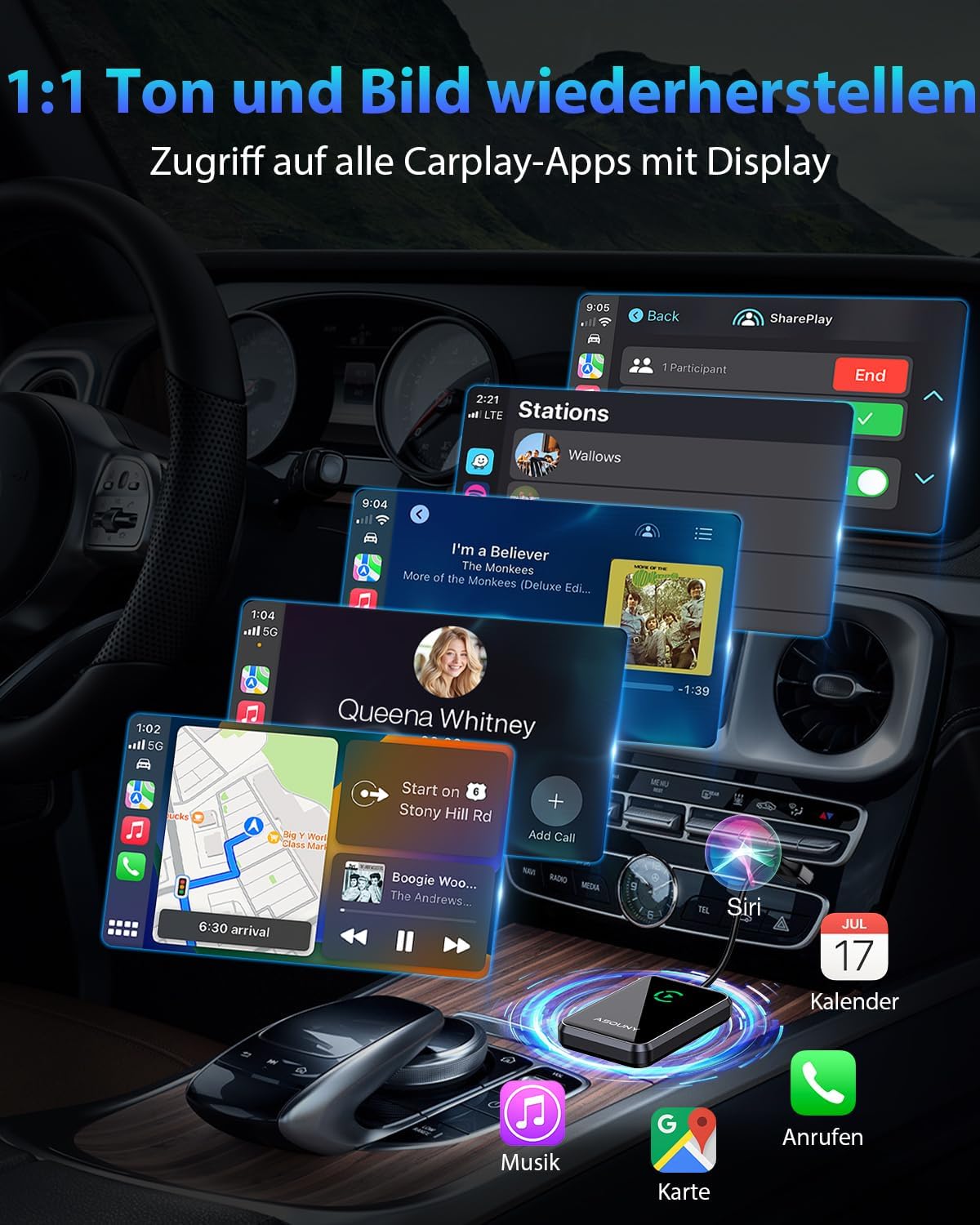 Detalle de ASOUNY CarPlay wireless 2025 per auto 2016