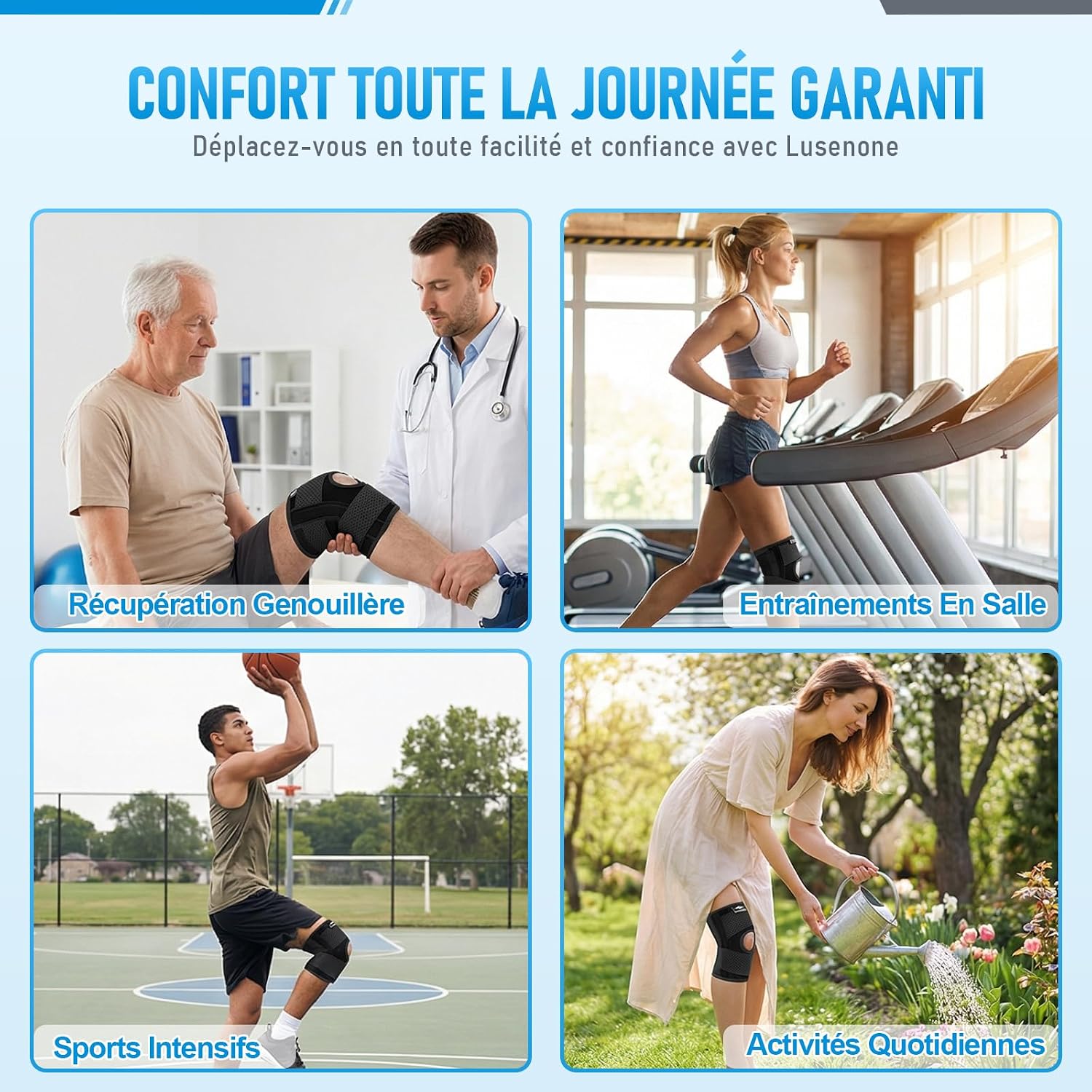 Thumbnail 6 de Lusenone Genouillère Sport réglable femme et homme avec stabilisateurs latéraux — XXL