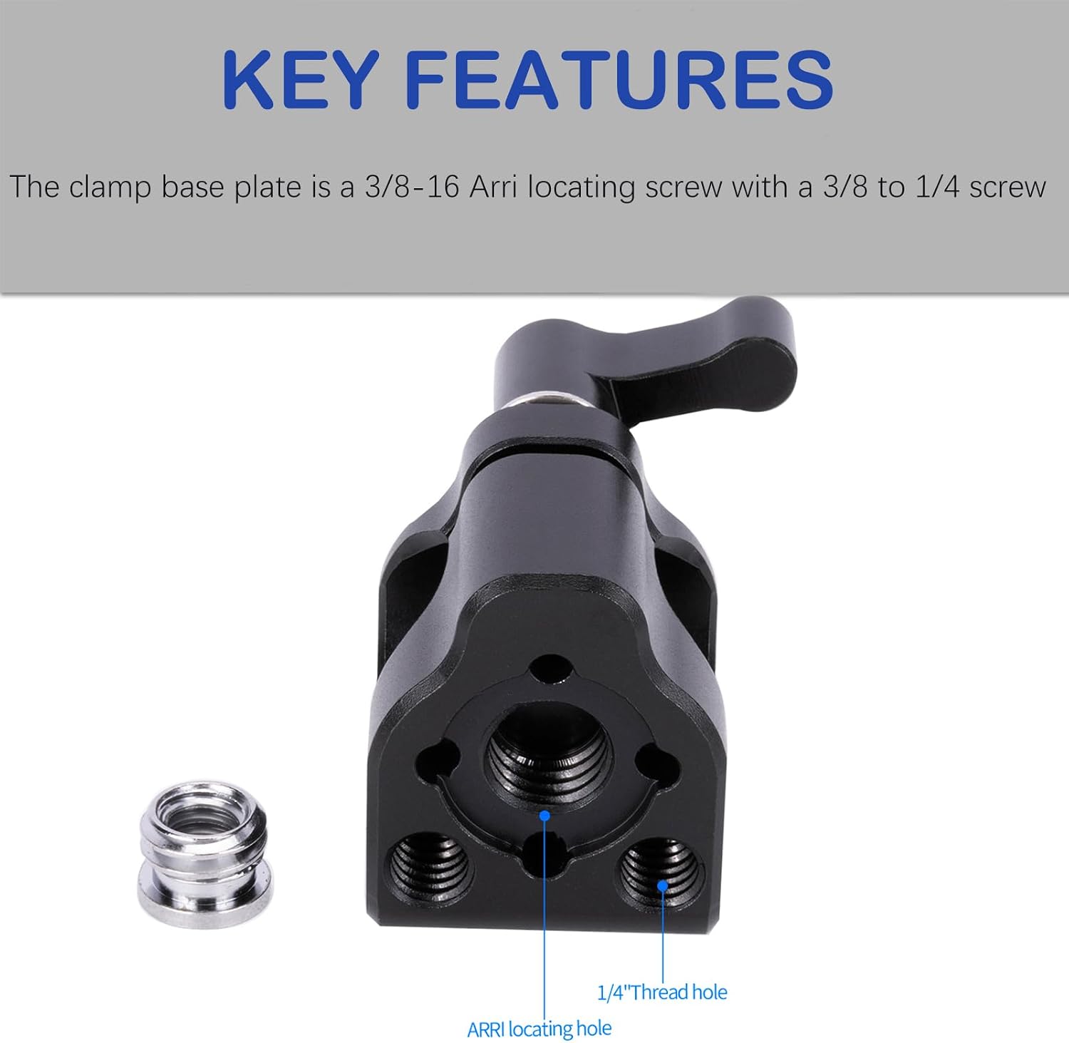 Detalle de NICEYRIG 15mm Single Rod Clamp 552 with 3/8''-16 locating hole (for ARRI), cold shoe side mount for EVF/mic setups