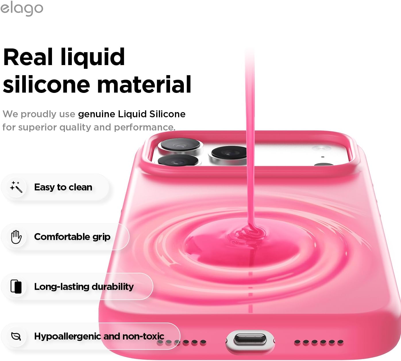 Detalle de elago Magnetic Silicone Case for iPhone 17 Pro Max 6.9” – Ice Red, MagSafe Compatible