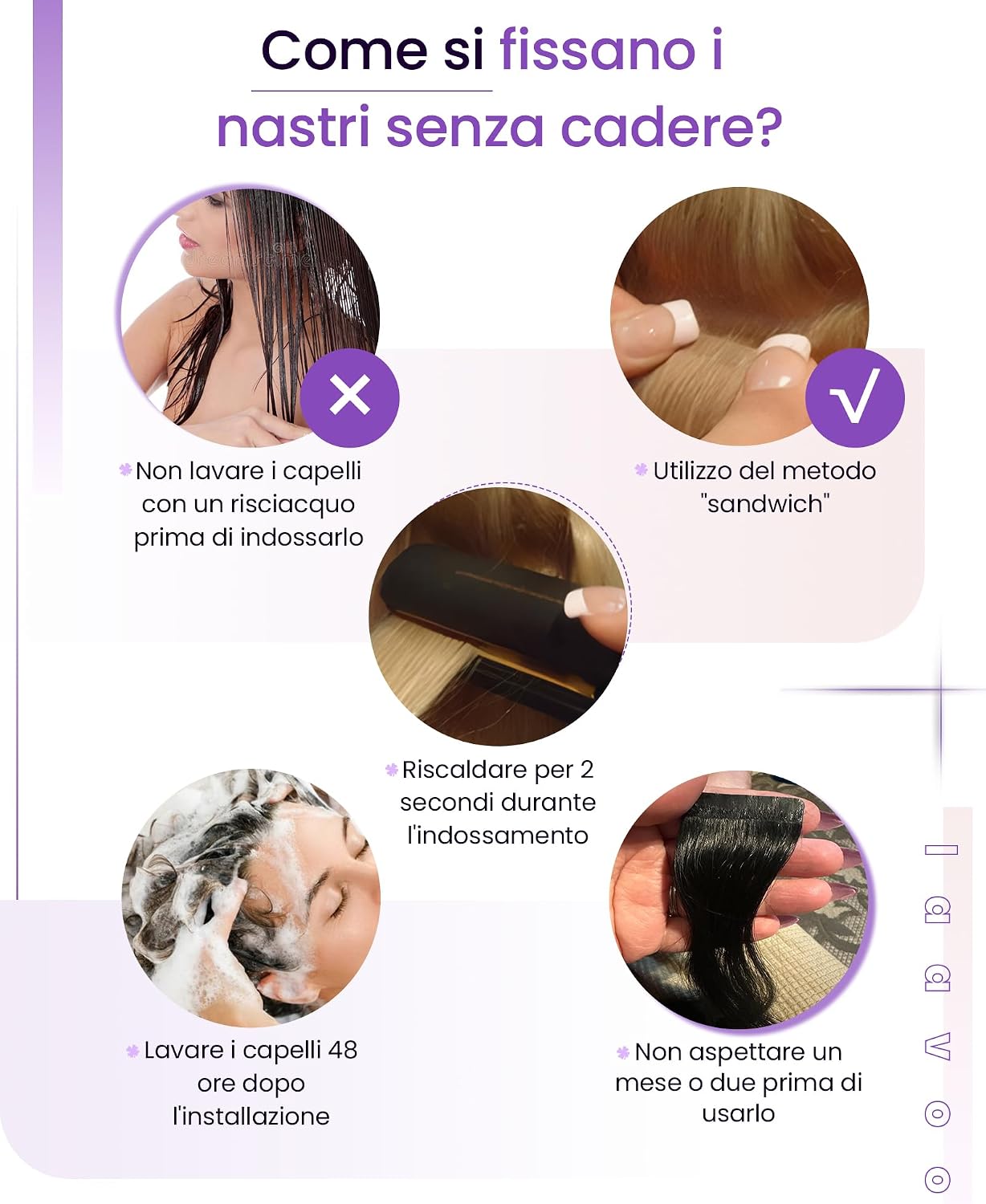 Thumbnail 6 de LaaVoo Extension Capelli Veri Biadesivo 50 cm – 20pz, tonalità Biondo/Chiaro fino Platino