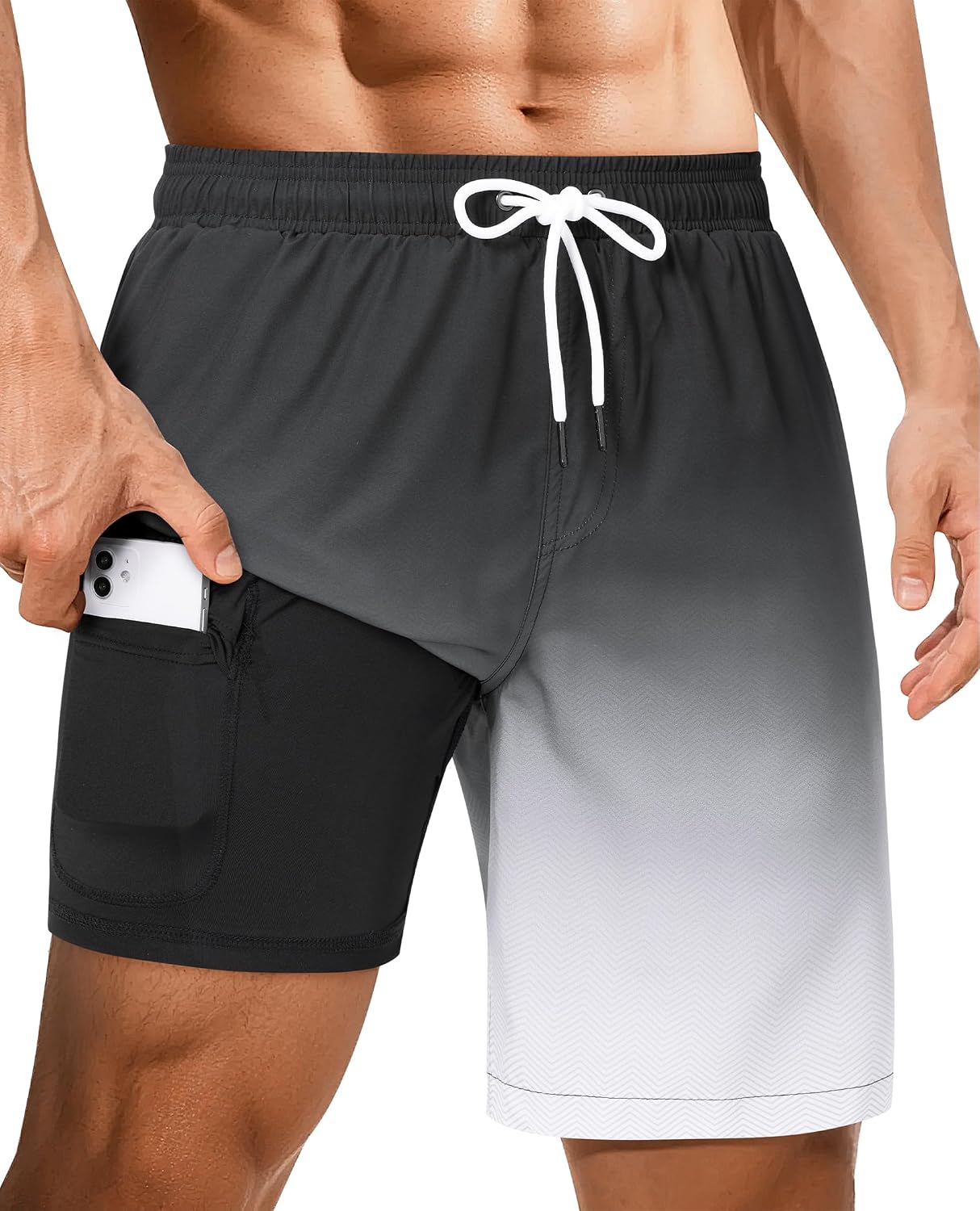 Detalle 2 de Gleeease 9inch Mens Swim Trunks with Compression Liner – Quick Dry, Stretch, and Pockets