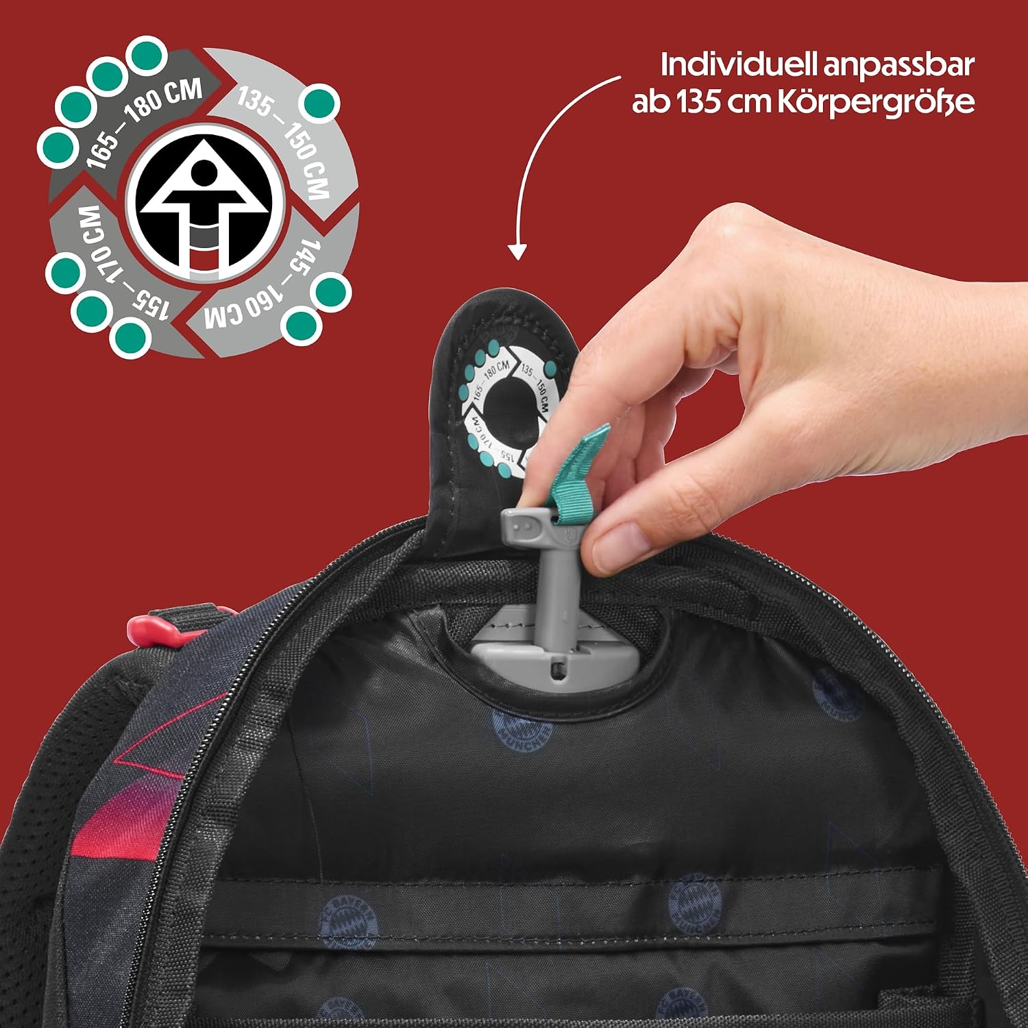 Detalle de coocazoo Mate Schulrucksack ‚Stern des Südens’ – 30 Liter, ergonomisch verstellbar, schwarz-rot