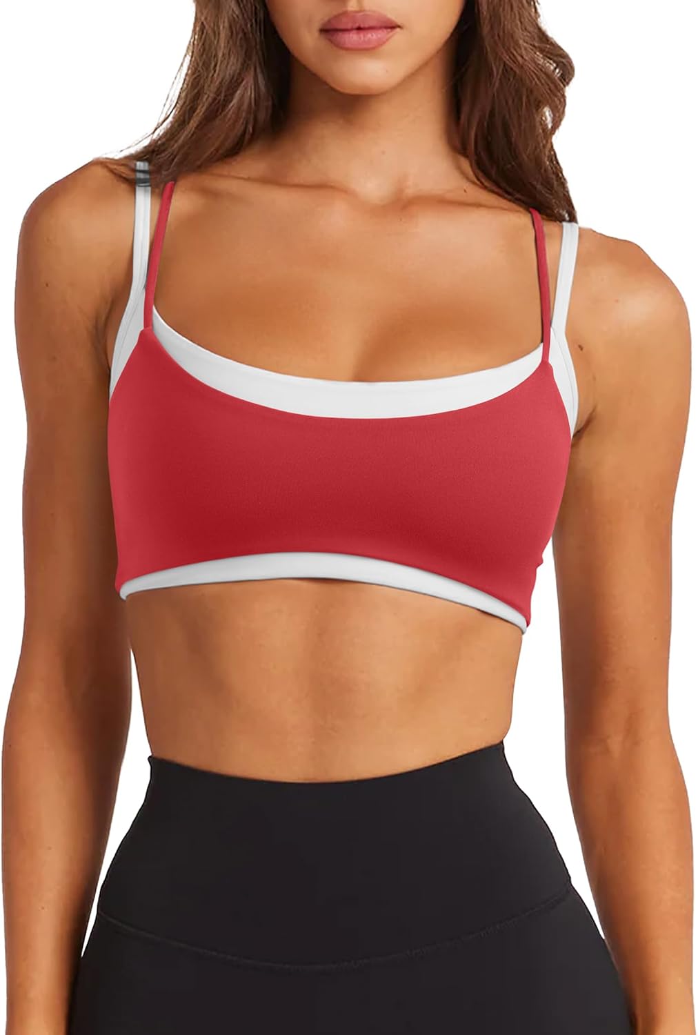 Thumbnail 6 de LASLULU Women's Double Layered Sports Bra with Adjustable Spaghetti Straps – Wireless Padded Crop
