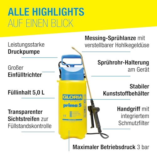 Detalle de GLORIA prima 5 Drucksprühgerät – 5 L, vielseitig einsetzbar im Garten