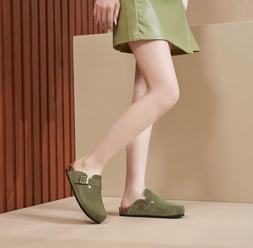 Thumbnail 2 de Meik Mangni Zoccoli e Sabot Donna con fibbia regolabile in pelle scamosciata verde, misura 42 EU
