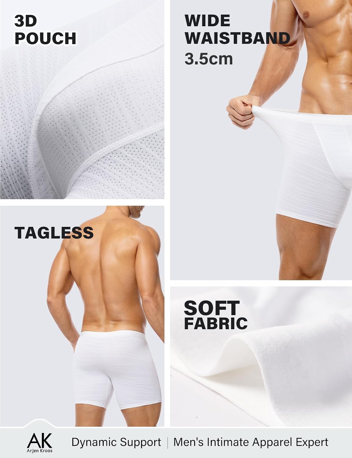 Thumbnail 2 de Arjen Kroos Mens Sexy Boxer Briefs Longer Leg Underwear – Moisture Wicking Trunks (Pack of 3)