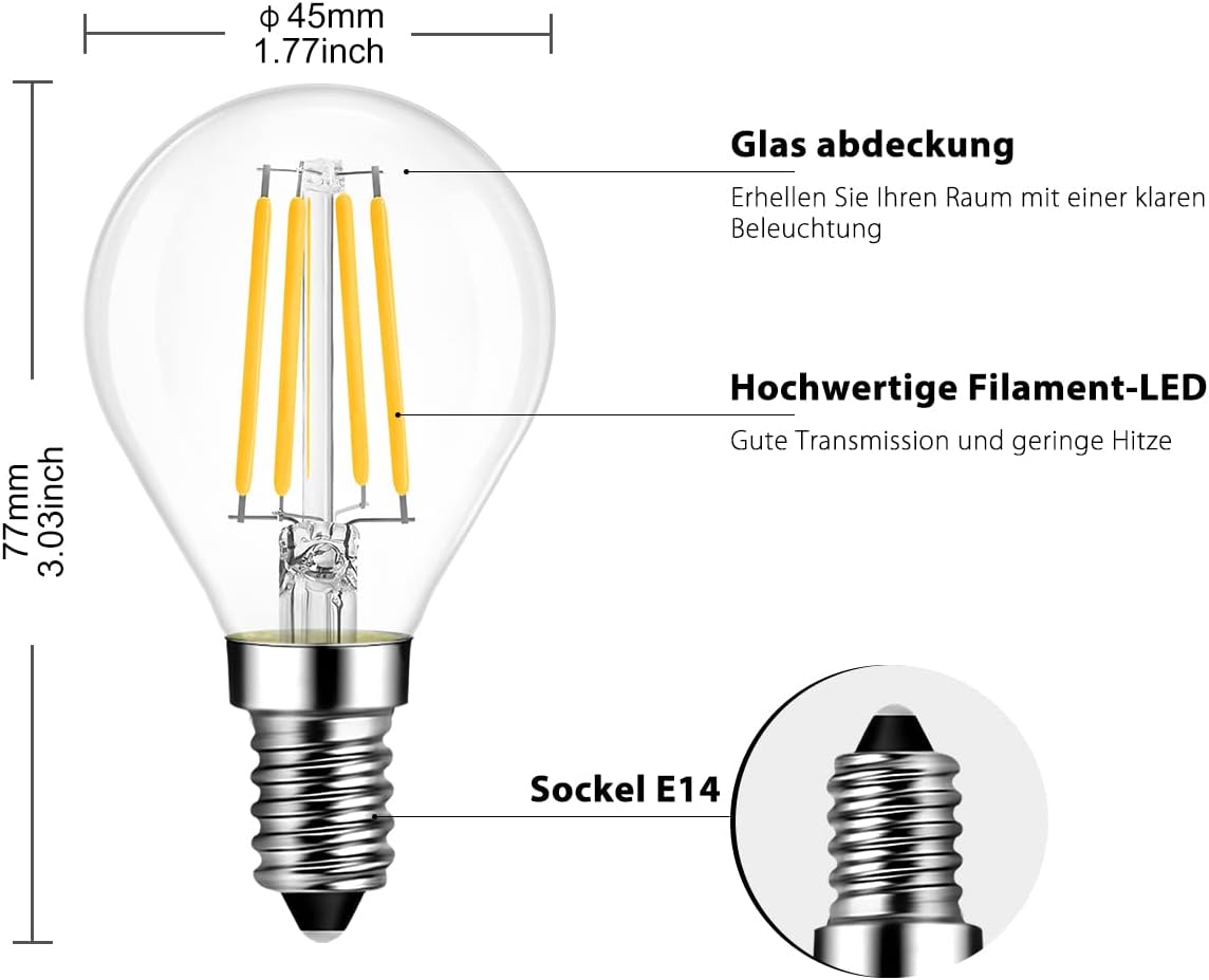 Detalle 1 de LVWIT E14 LED Lampe P45 Tropfenform 4W