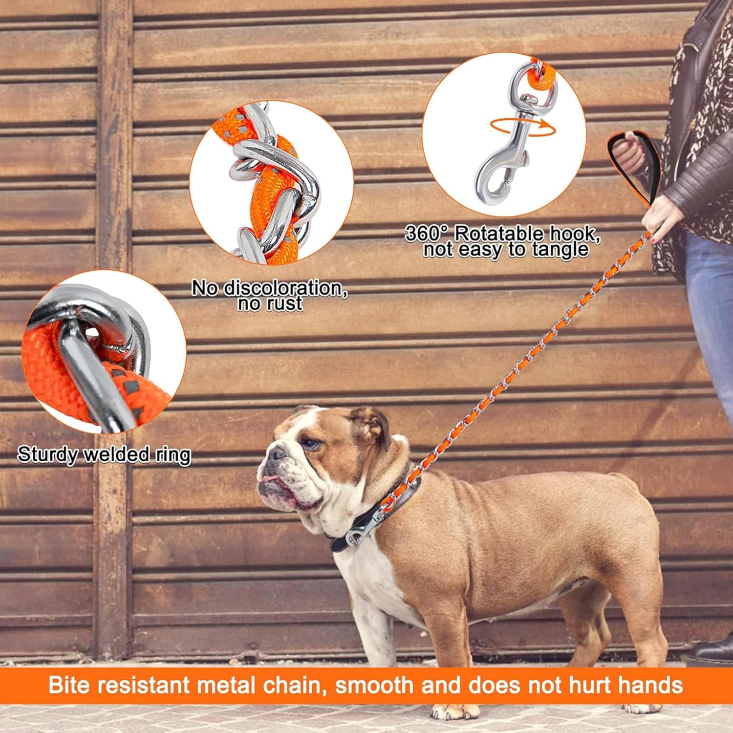 Detalle de Homimp Chain Dog Leash for Medium to Large Dogs, Reflective 6 ft – Chew-Resistant, Heavy-Duty with Soft Padded Handle