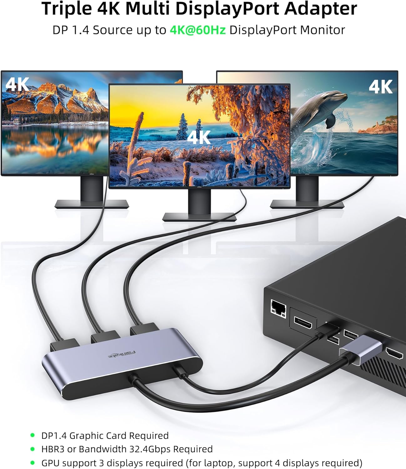 Thumbnail 2 de fairikabe DisplayPort 1.4 Splitter mit 3 Anschlüssen (MST-Hub für Triple-Monitor, nur Windows)